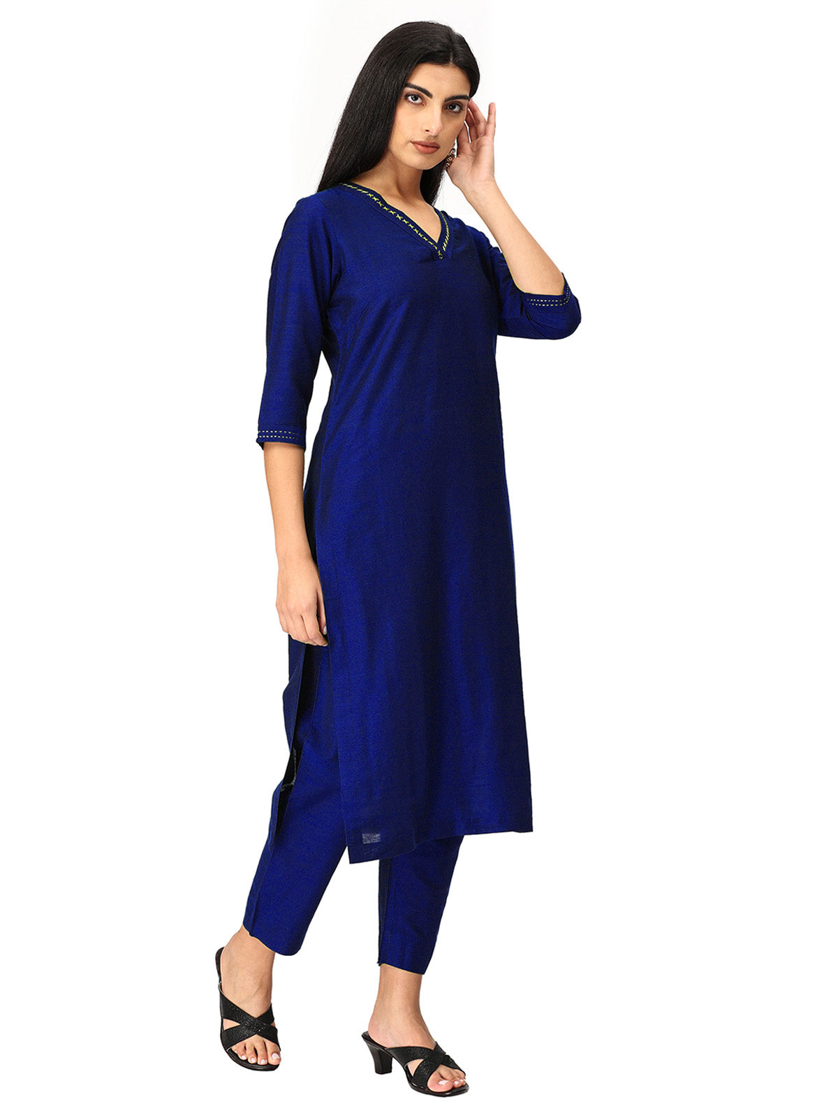 INAKSHINI Straight Royal Blue Kurti Set