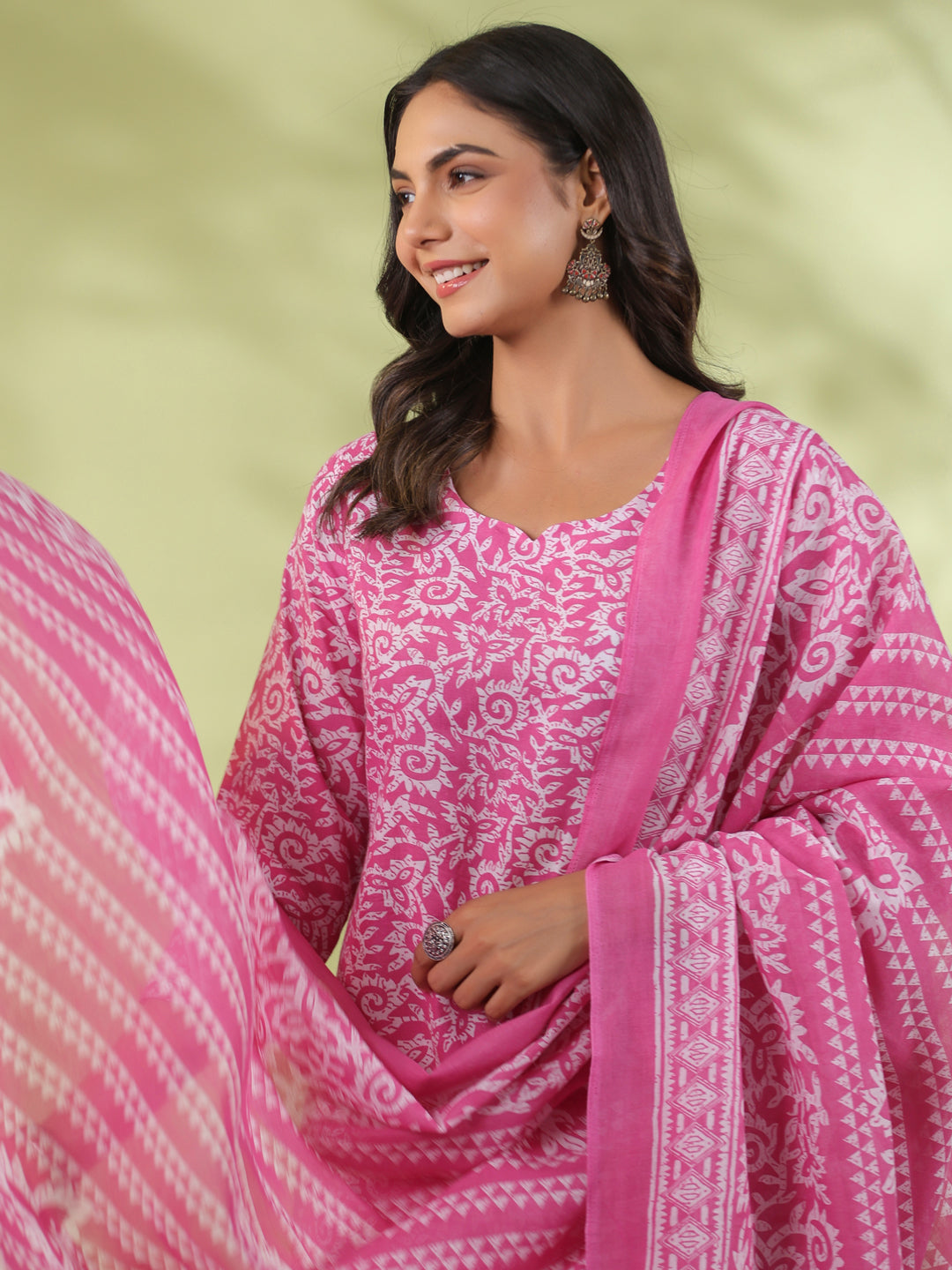 OJASWITA Pink Floral Print Kurti Set with Duppata