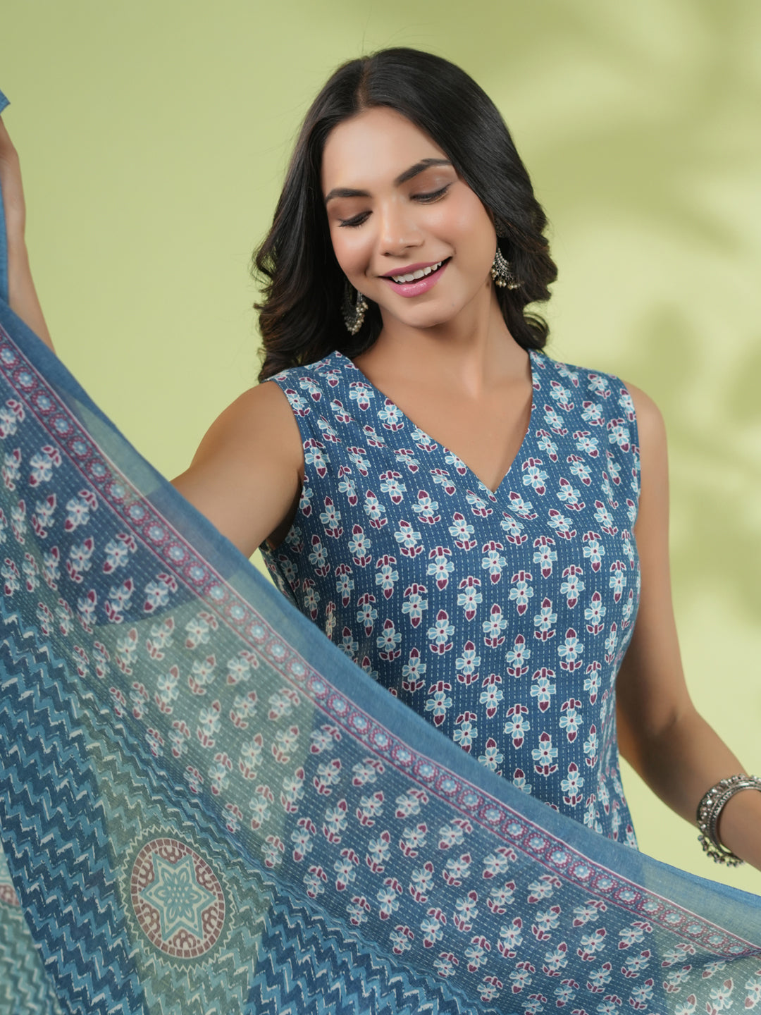 OJASWITA Blue Printed Kurti Set with Duppata