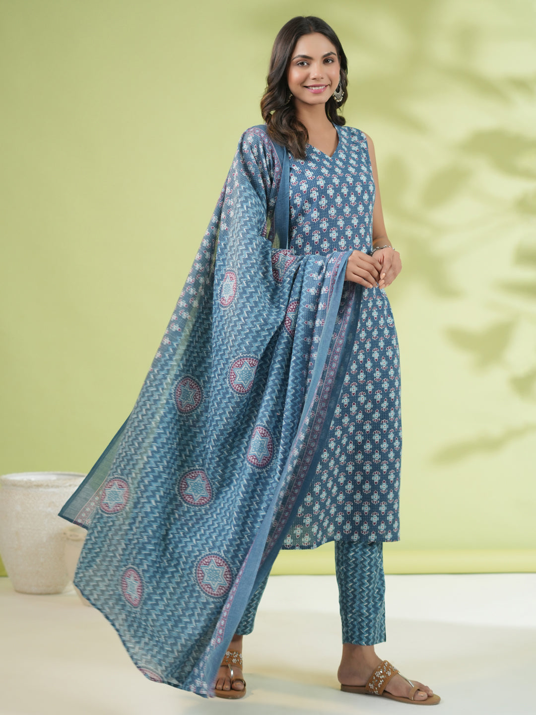 OJASWITA Blue Printed Kurti Set with Duppata