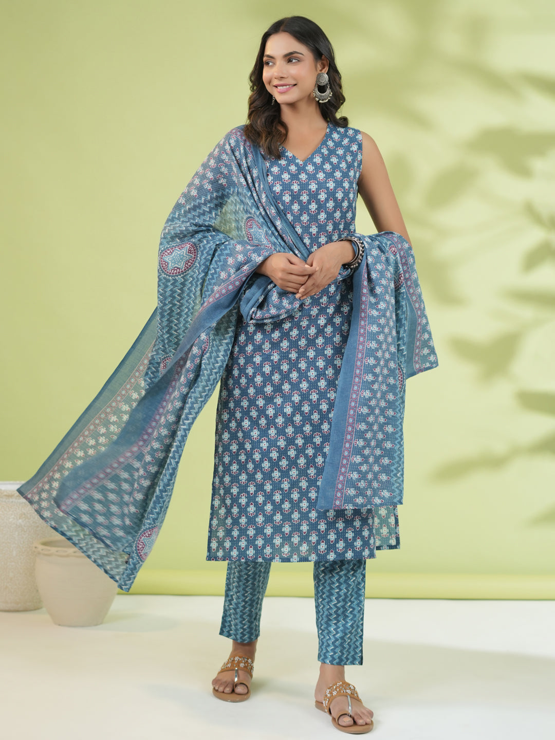 OJASWITA Blue Printed Kurti Set with Duppata