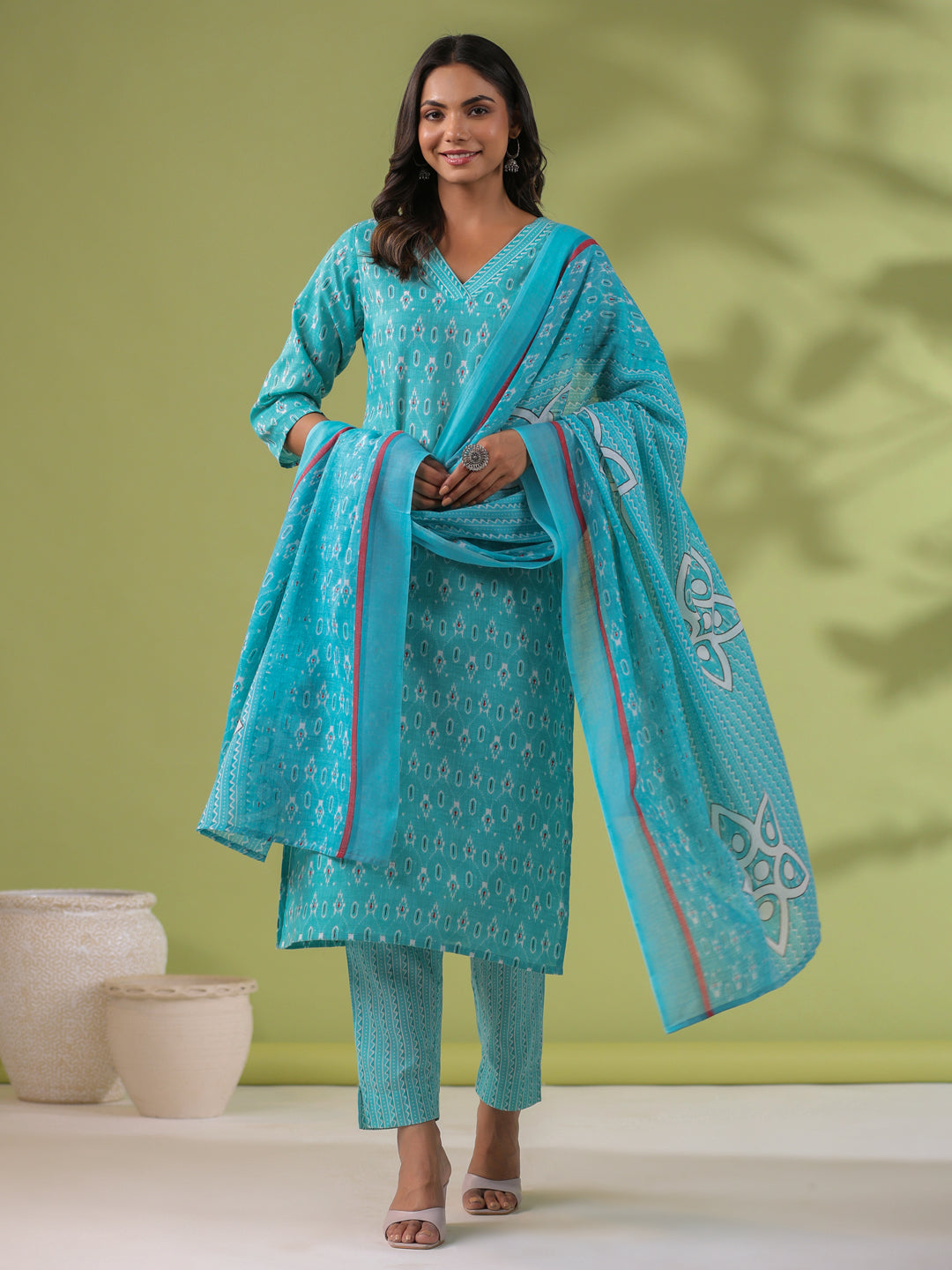 OJASWITA Sky Blue Printed Kurti Set with Duppata