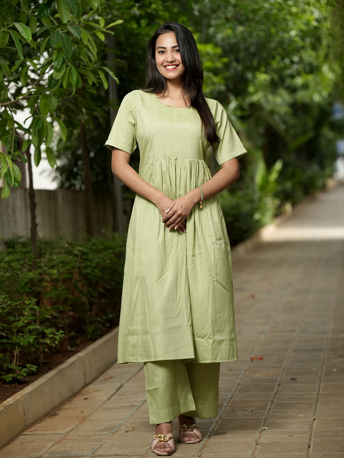 INAKSHINI Sage Green Kurti with Straight Pants