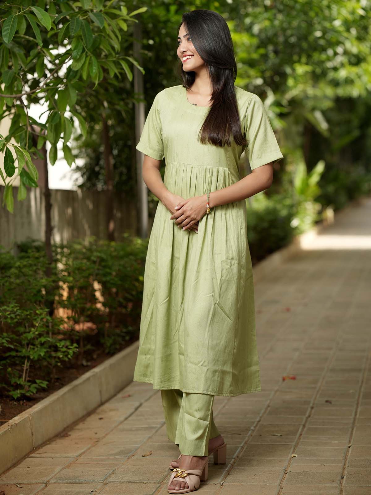 INAKSHINI Sage Green Kurti with Straight Pants