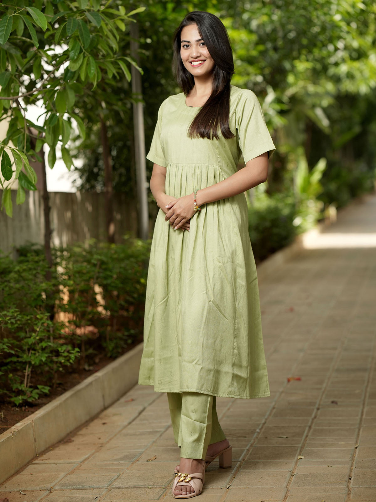 INAKSHINI Sage Green Kurti with Straight Pants