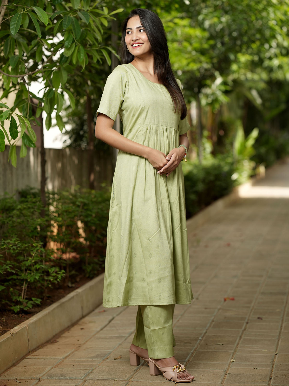 INAKSHINI Sage Green Kurti with Straight Pants