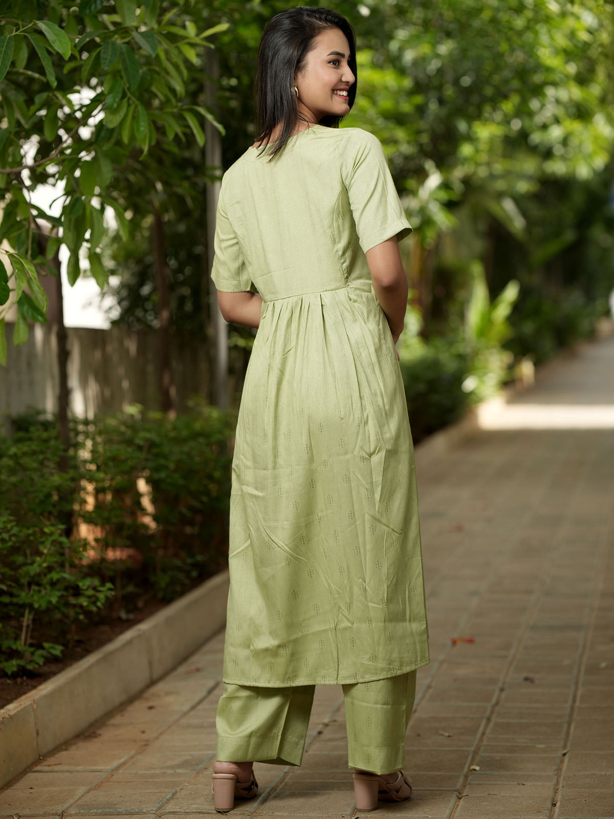 INAKSHINI Sage Green Kurti with Straight Pants