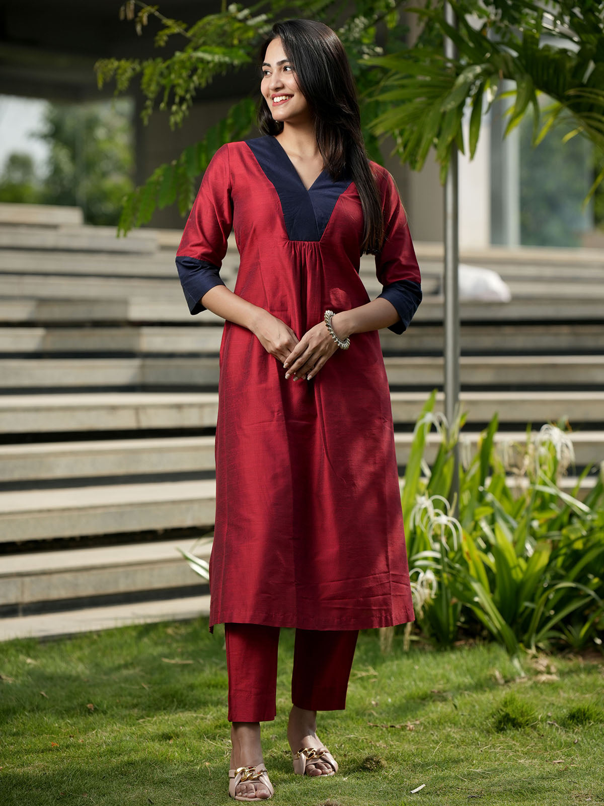 INAKSHINI Maroon Kurta with Straight Pant | Kurti Set for Woman