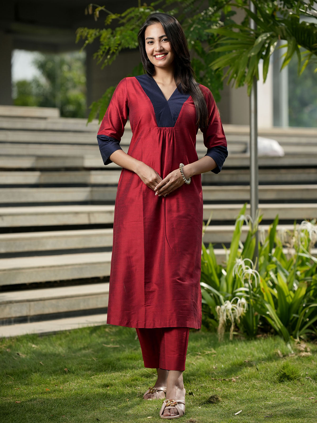 INAKSHINI Maroon Kurta with Straight Pant | Kurti Set for Woman