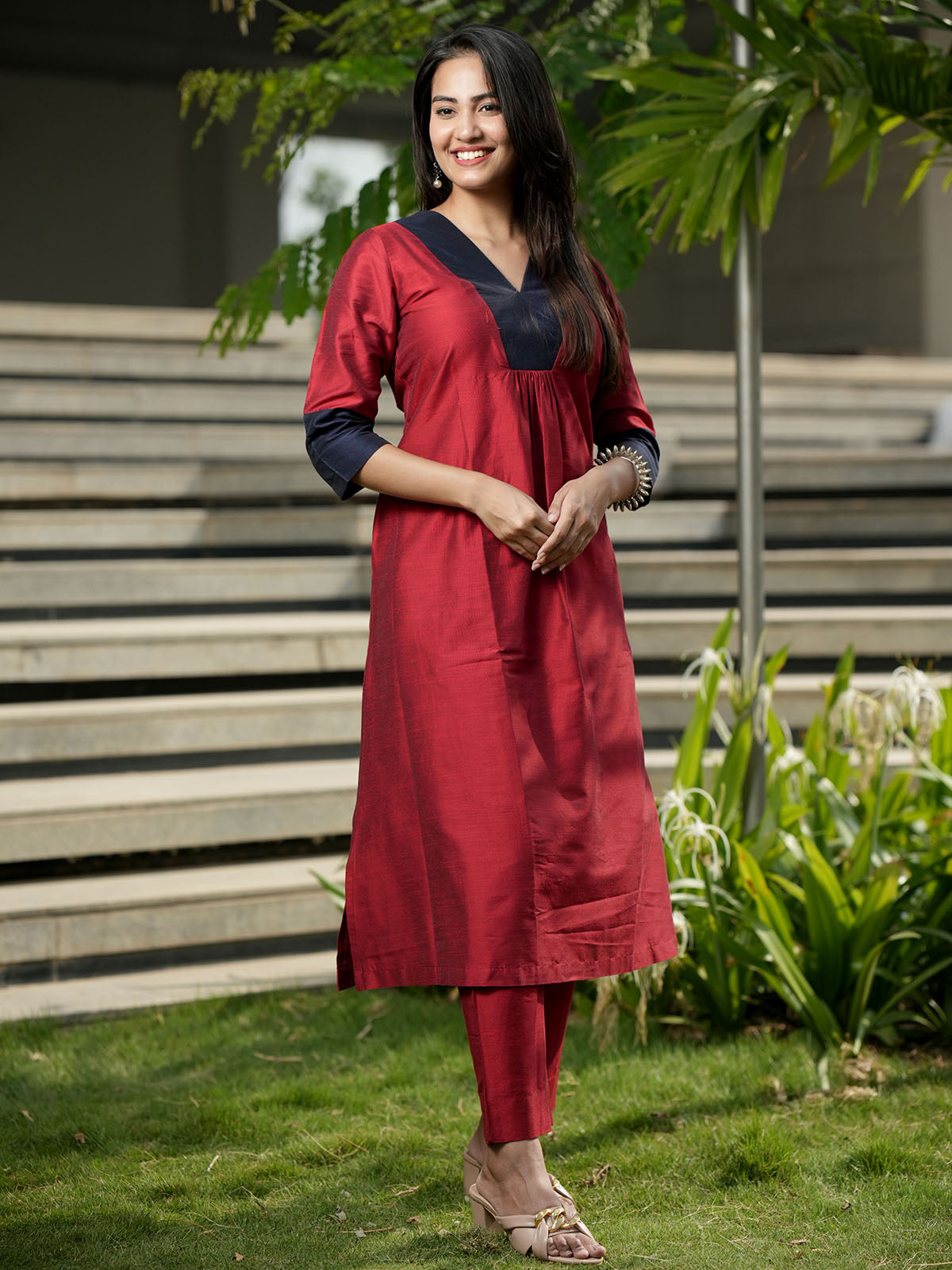 INAKSHINI Maroon Kurta with Straight Pant | Kurti Set for Woman