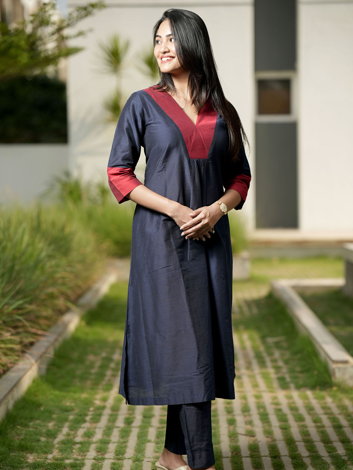 INAKSHINI Navy Blue Kurta with Straight Pant | Kurti Set for Woman