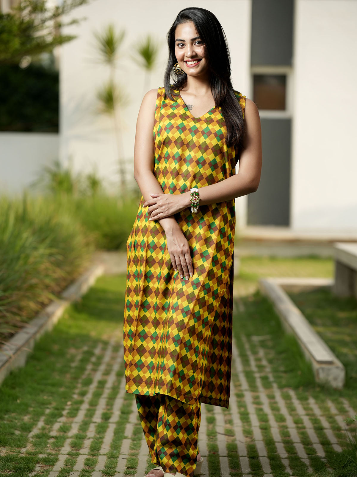 INAKSHINI Straight Mustard Kurti Set