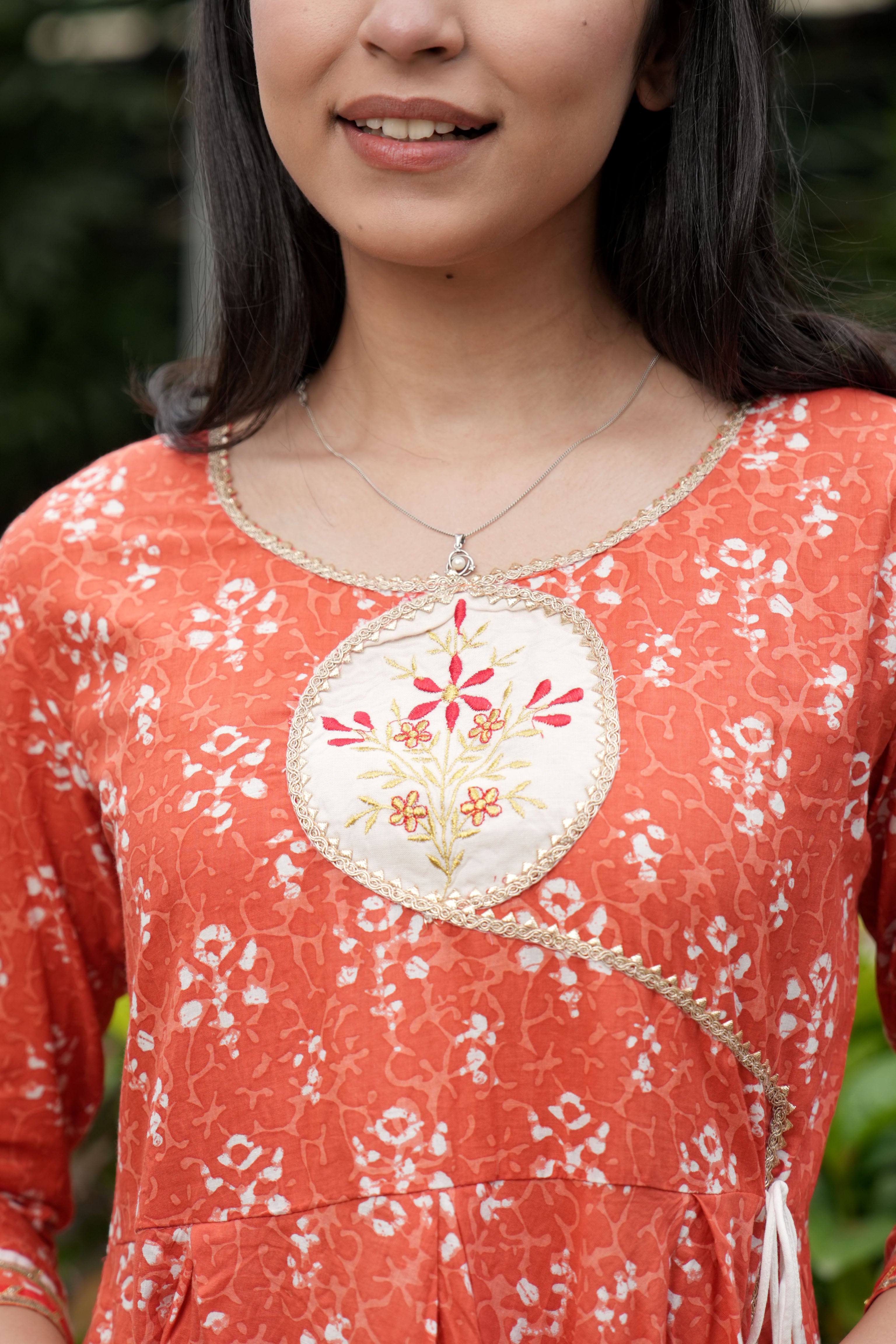 OJASWITA Orange & White Block Print Gown