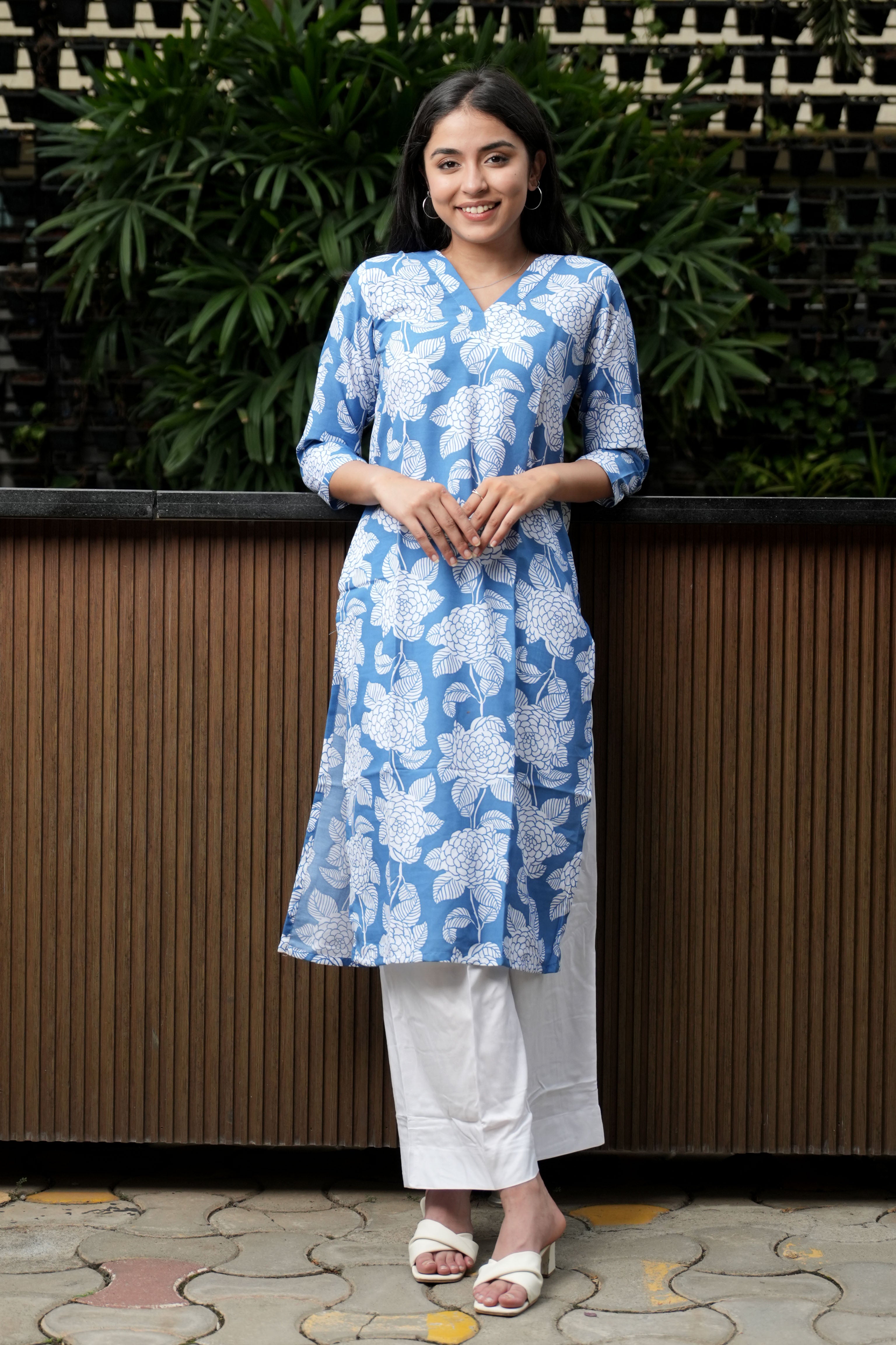 OJASWITA Blue & White Kurti