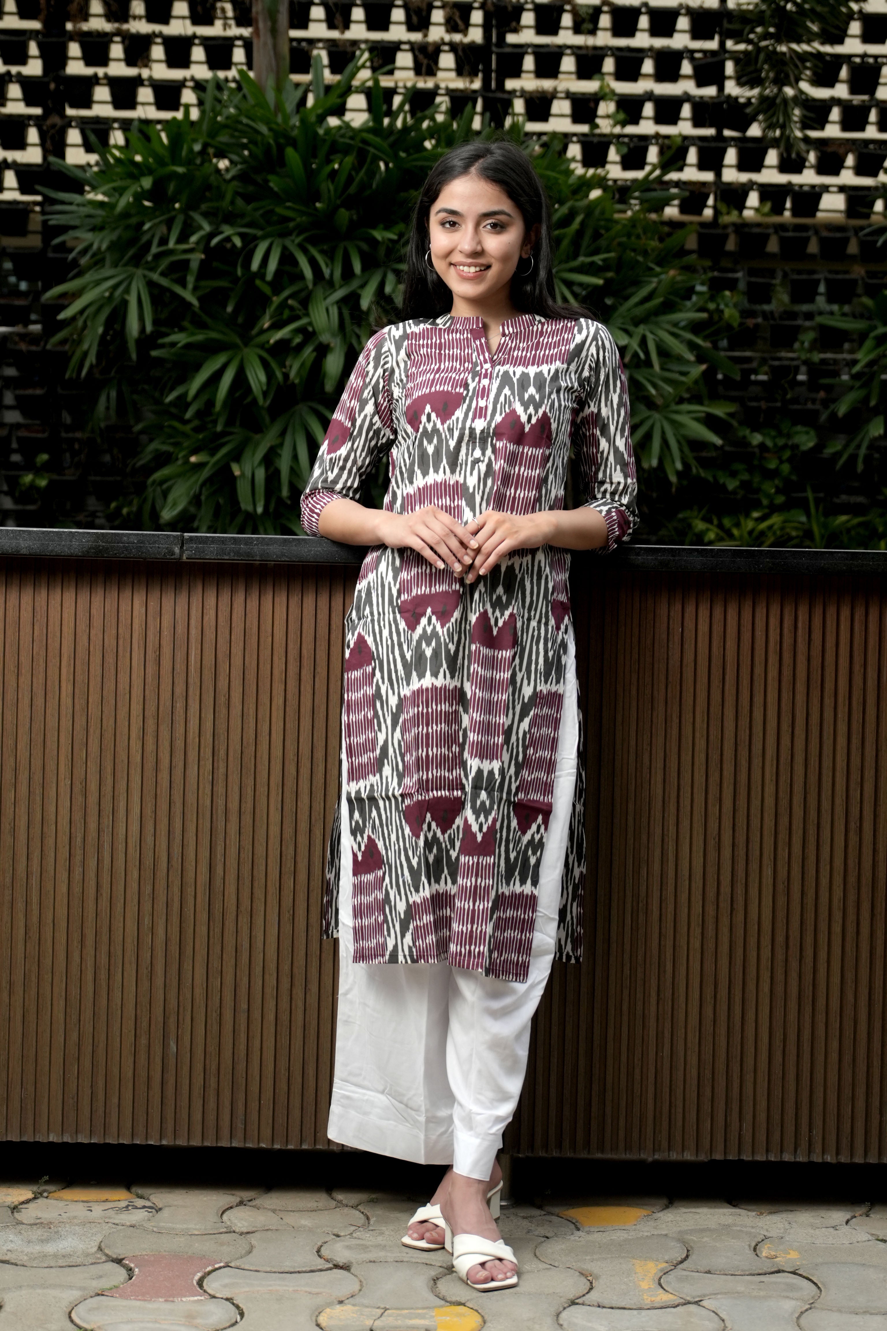 OJASWITA Burgundy & Grey Kurti