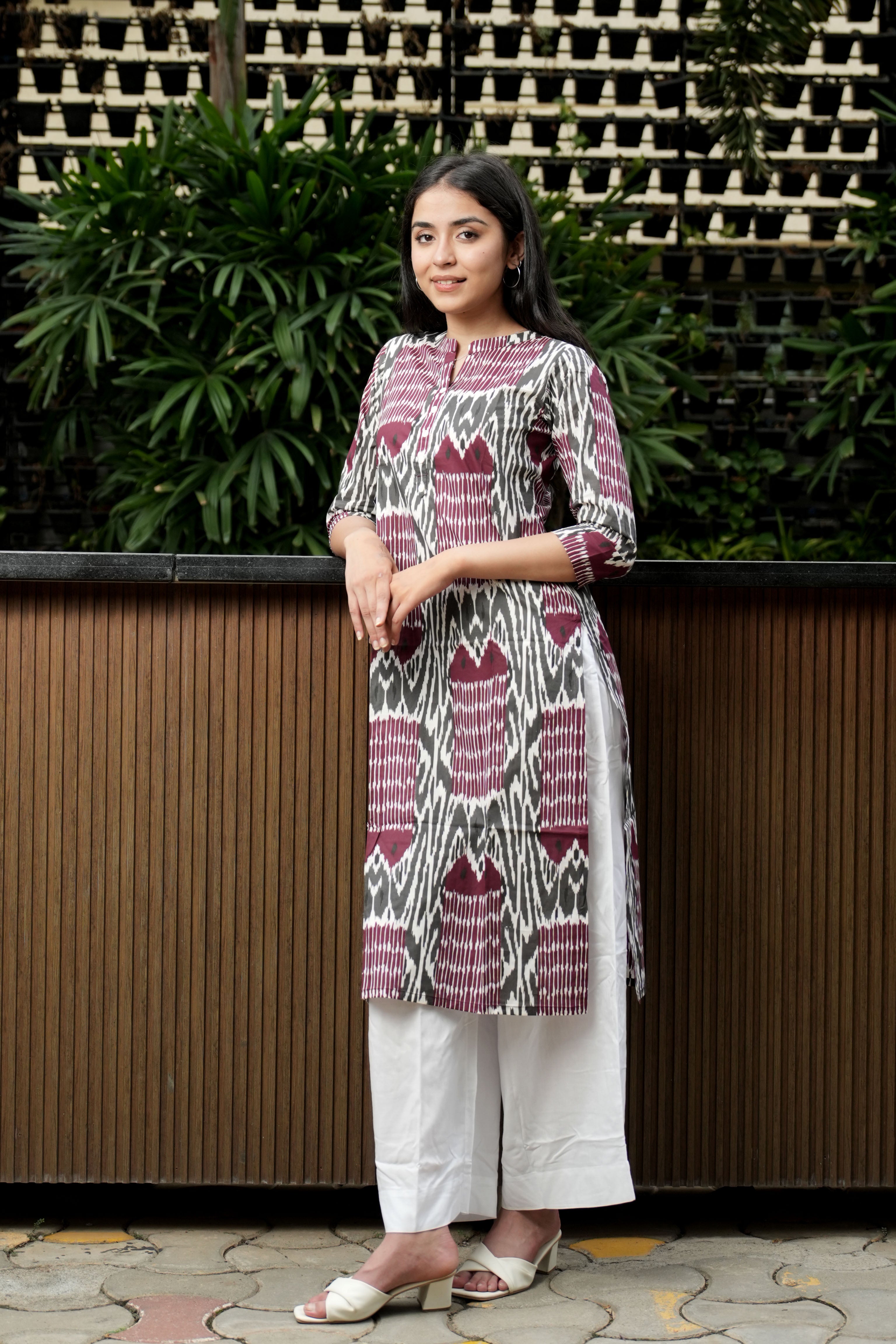 OJASWITA Burgundy & Grey Kurti