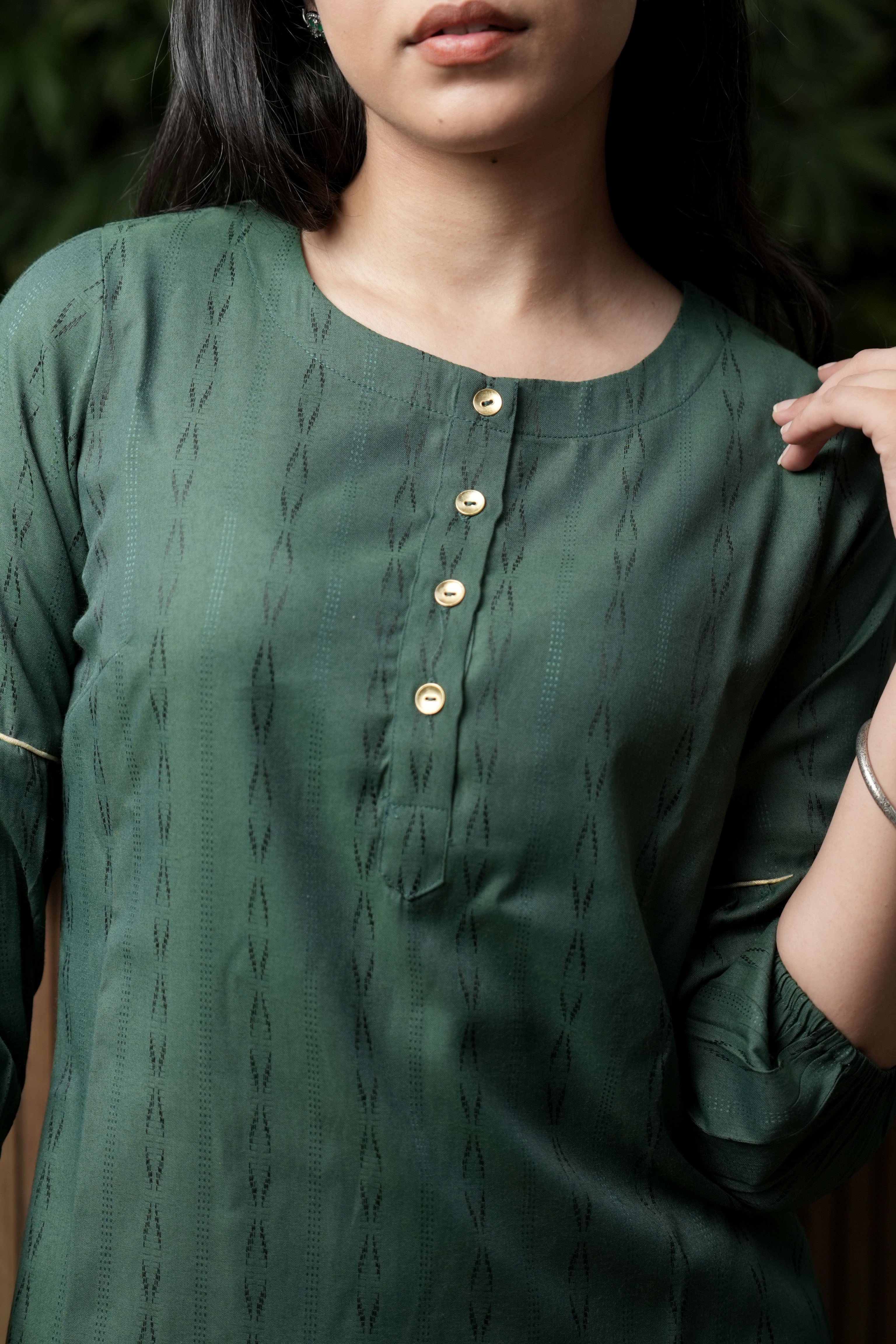 INAKSHINI Emerald Green Double Placket Kurta with Straight Pant