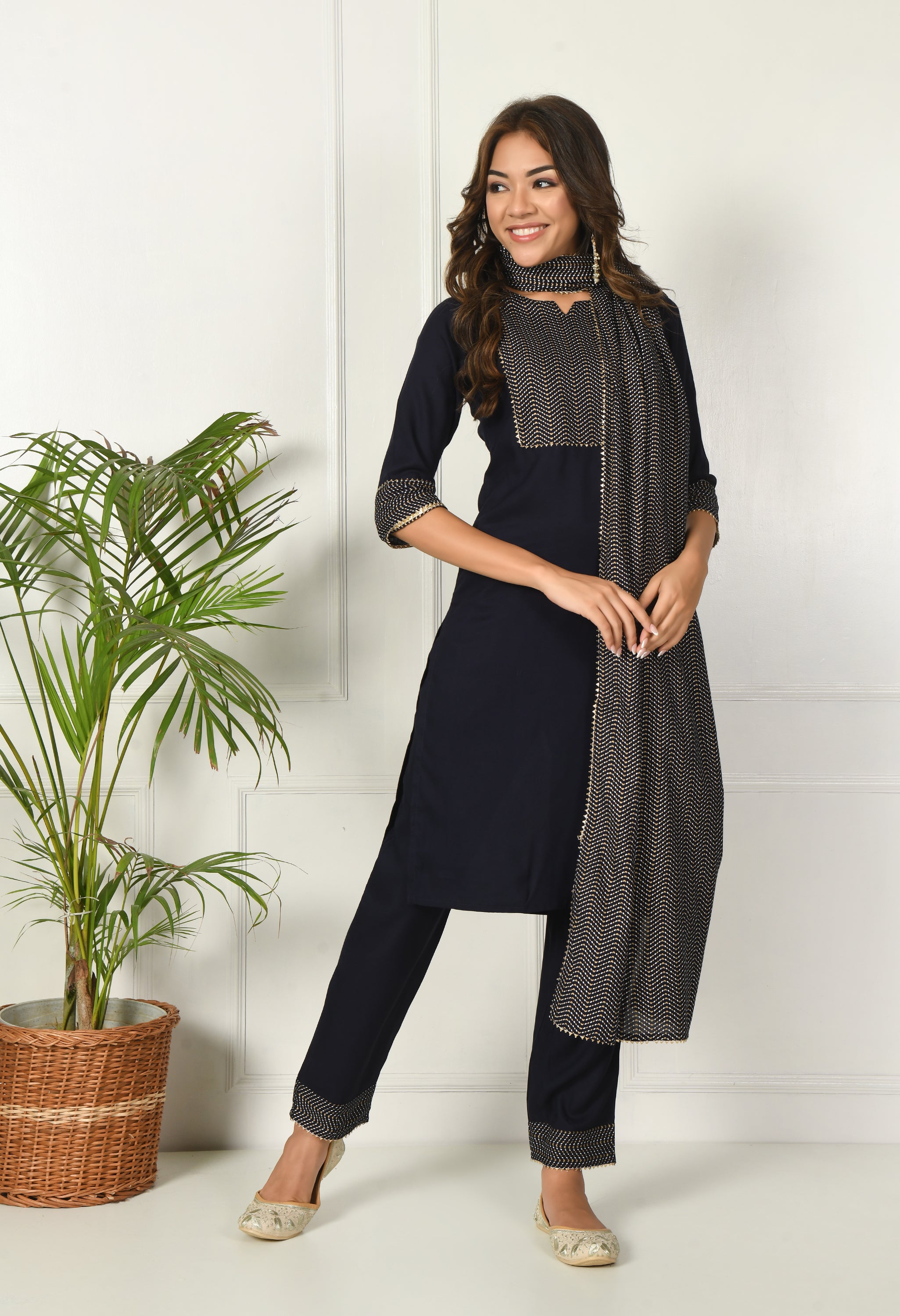 OJASWITA Black Solid Kurti Set with Duppata