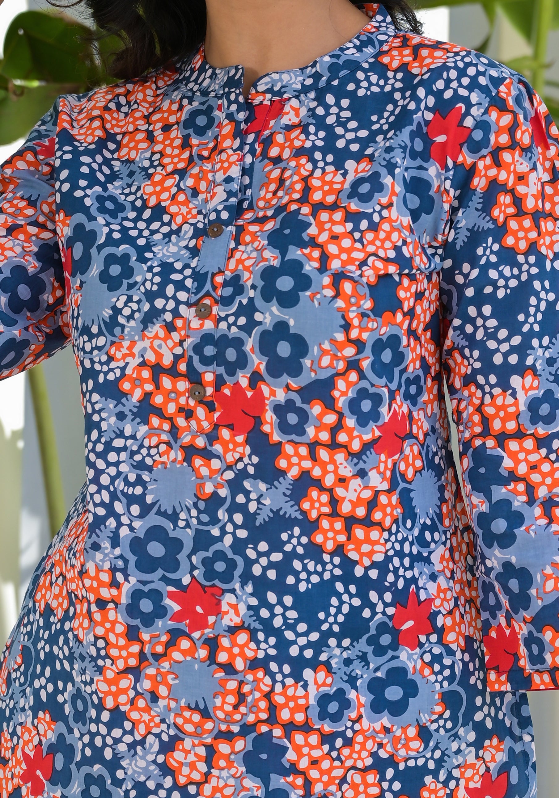 OJASWITA Blue & Orange Floral Print Co-rd Set