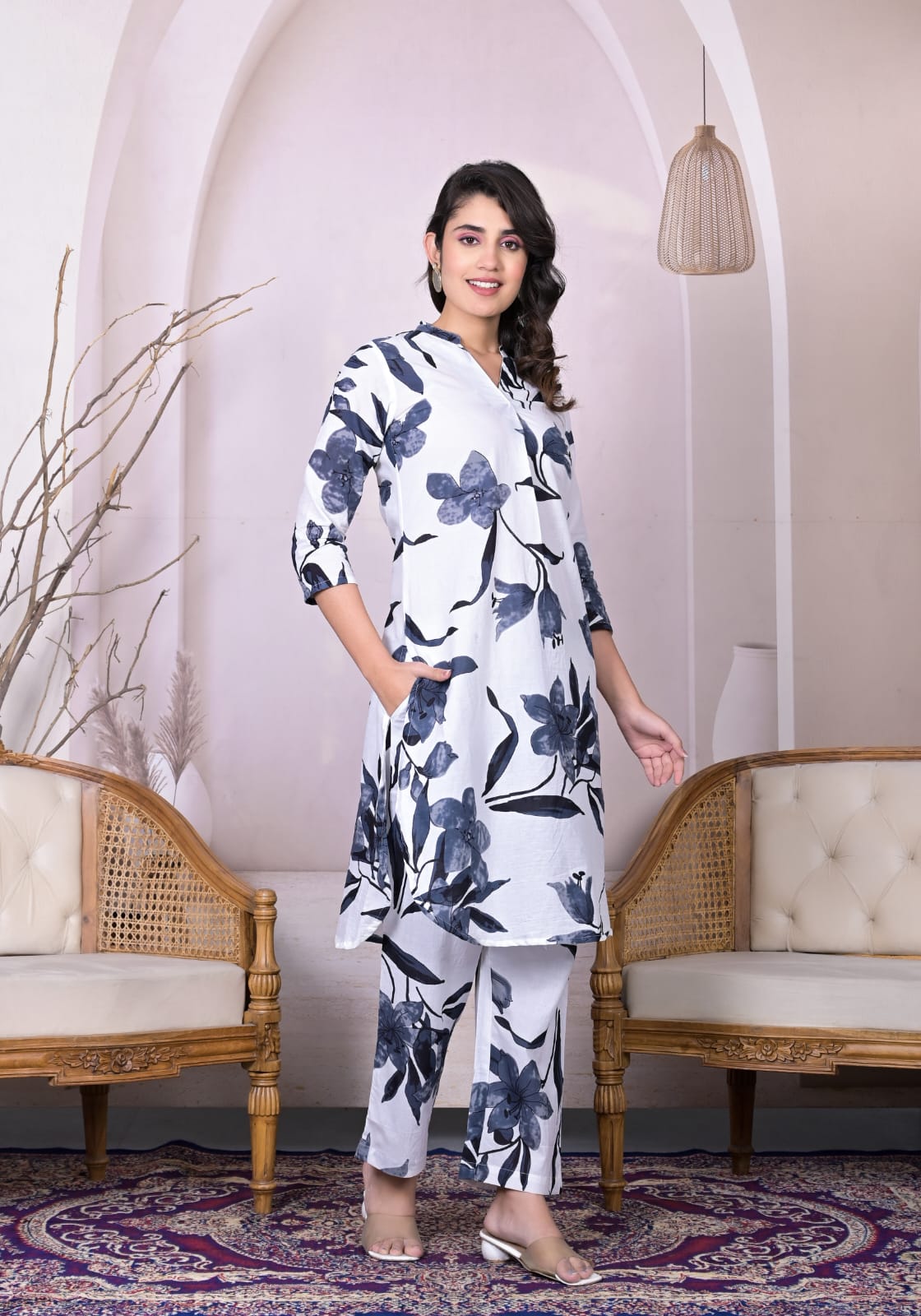 OJASWITA White Floral print kurti set