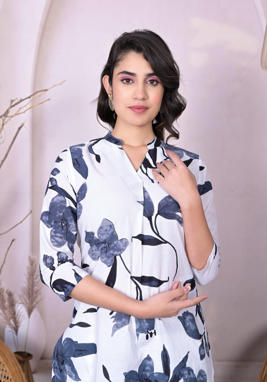 OJASWITA White Floral print kurti set