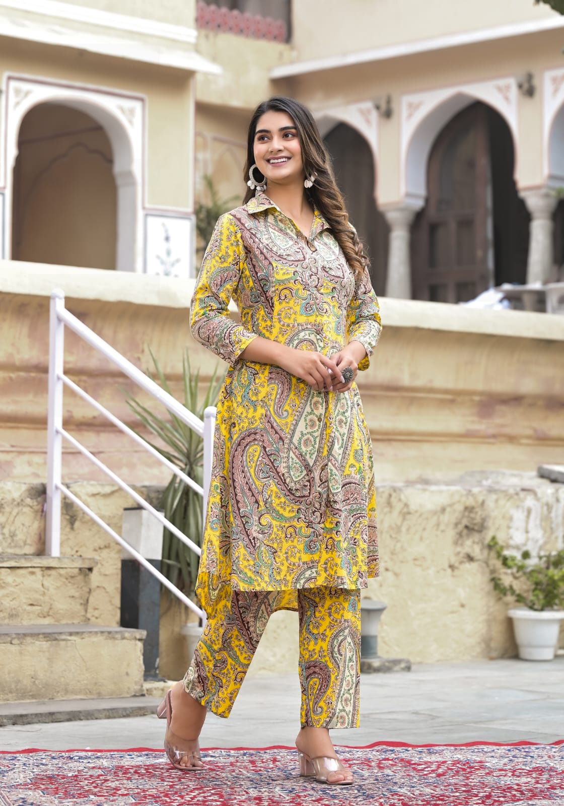 OJASWITA Yellow Paisley printed Kurti set