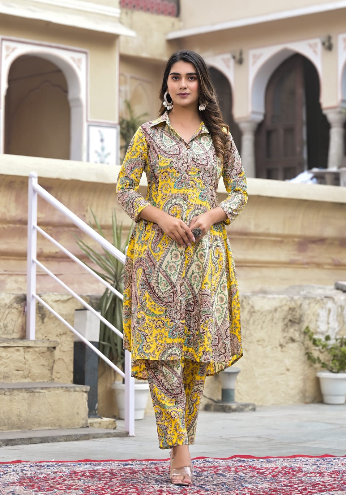 OJASWITA Yellow Paisley printed Kurti set