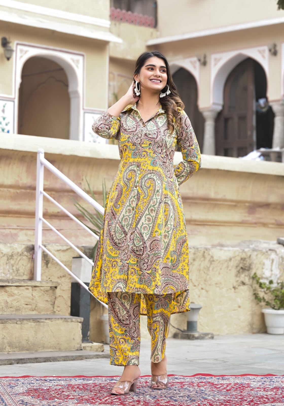 OJASWITA Yellow Paisley printed Kurti set