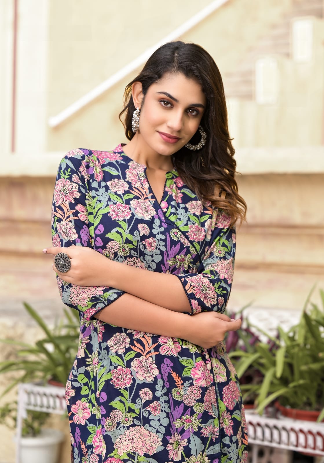 OJASWITA Angrakha Dark Blue Kurti Set