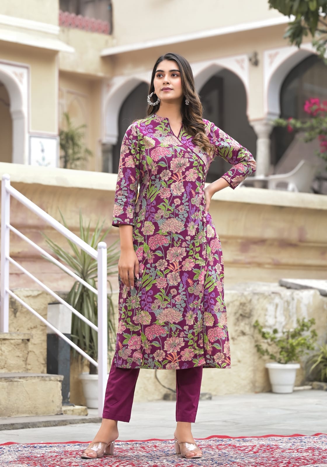 OJASWITA Angrakha Purple Kurti Set