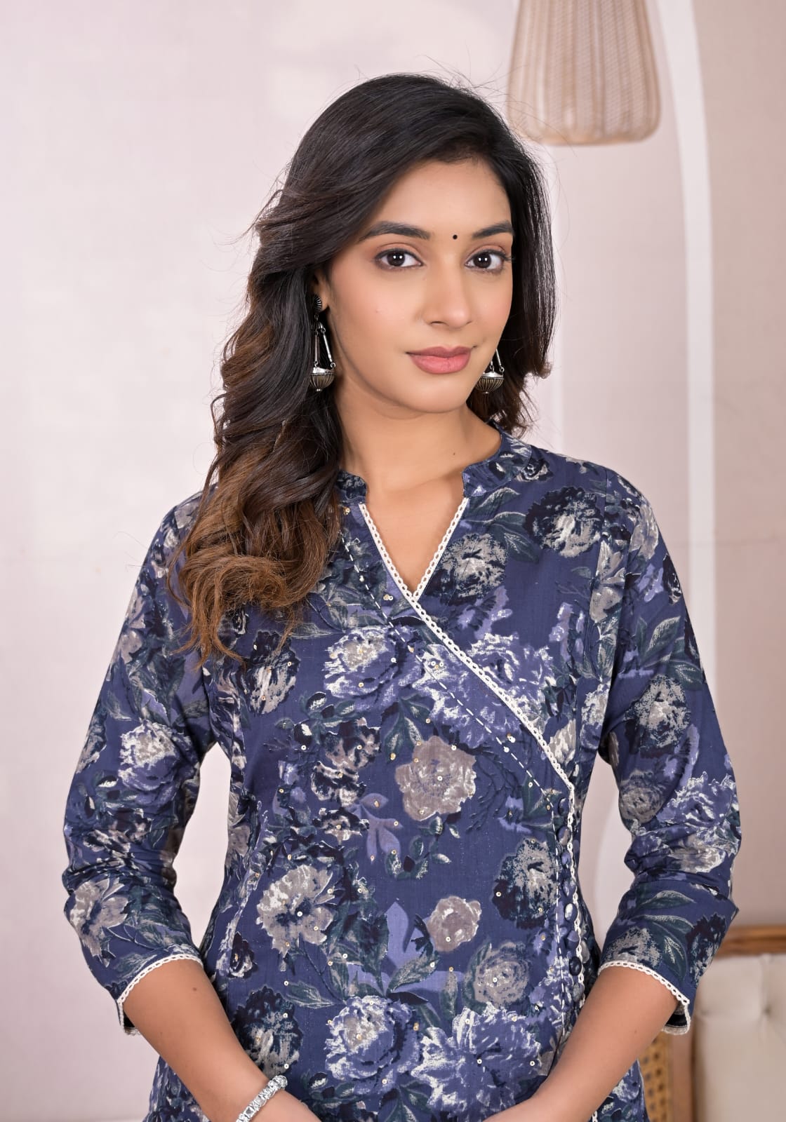 OJASWITA Angrakha Blue Kurti Set