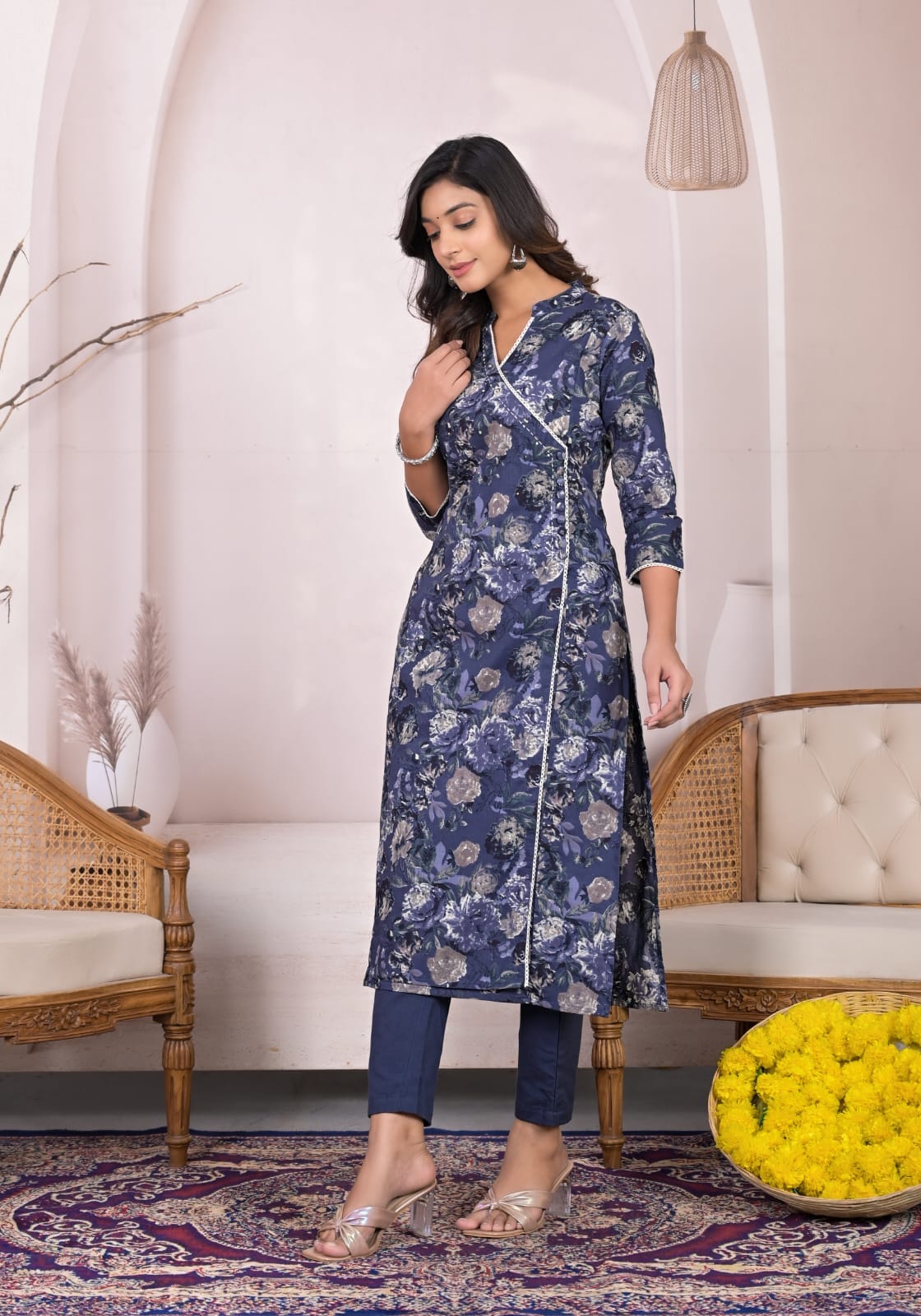 OJASWITA Angrakha Blue Kurti Set