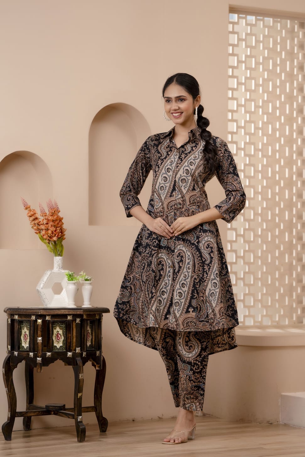 OJASWITA Brown Paisley printed Kurti set