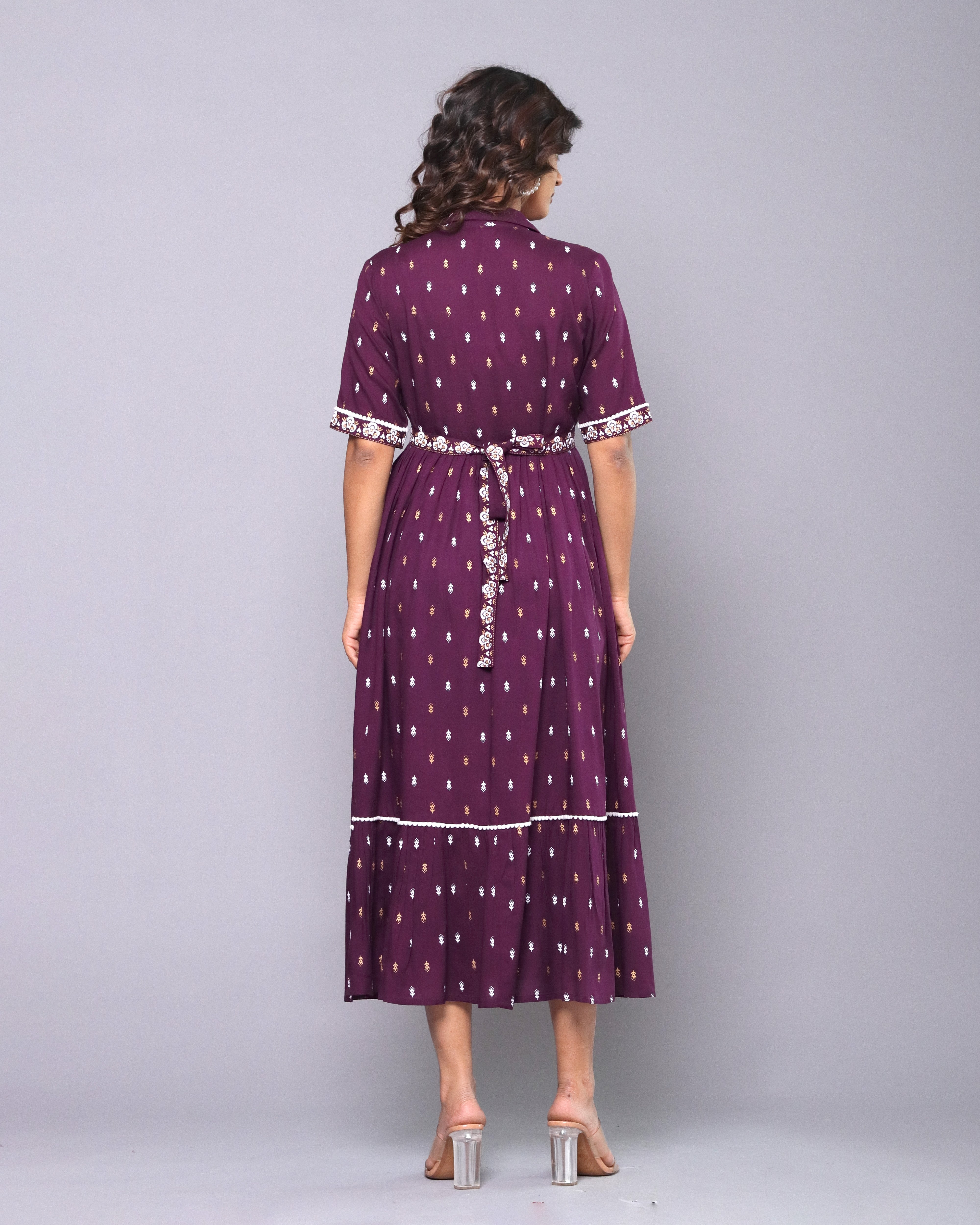 OJASWITA Purple Ethnic Motif Print Dress