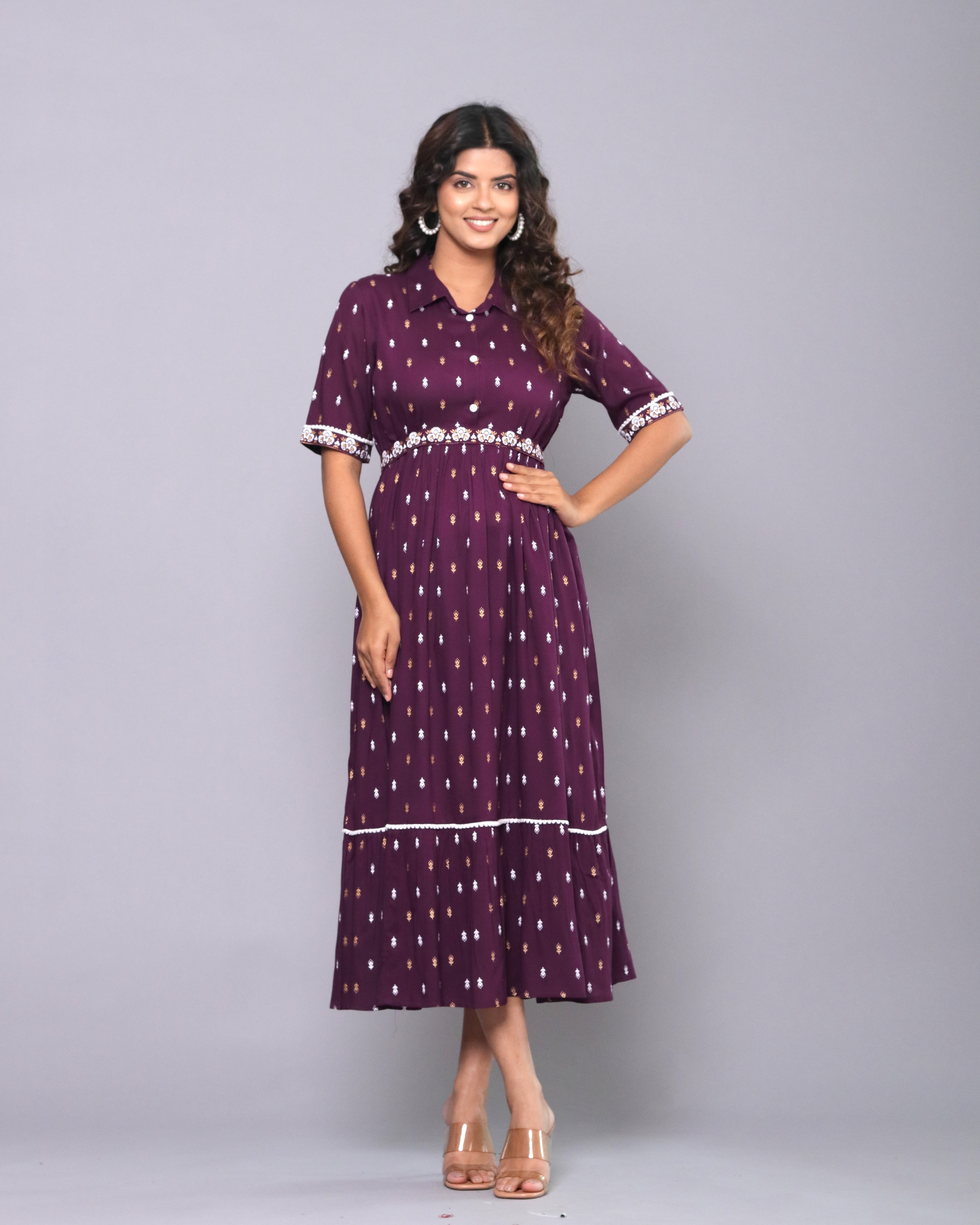 OJASWITA Purple Ethnic Motif Print Dress