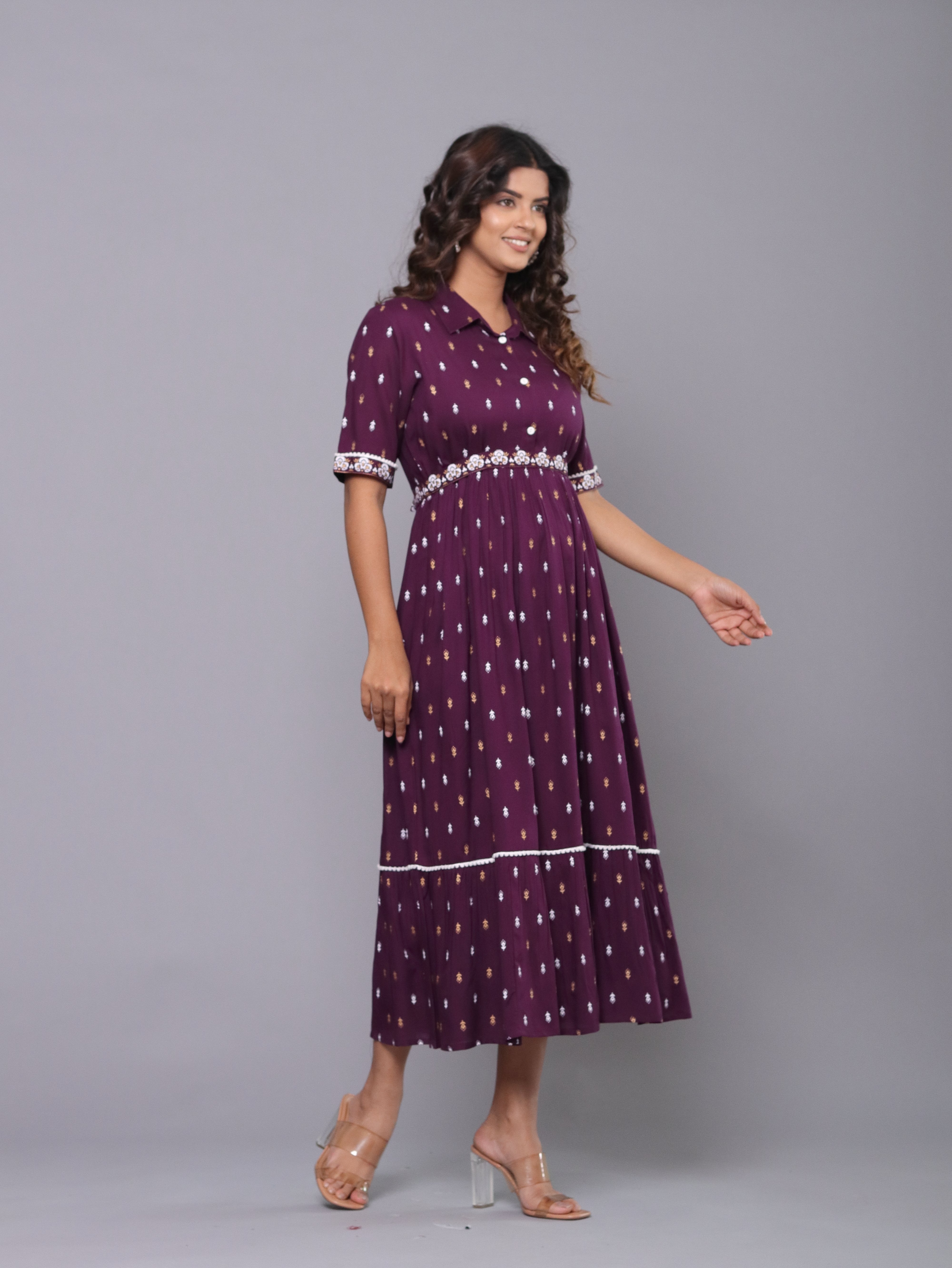 OJASWITA Purple Ethnic Motif Print Dress