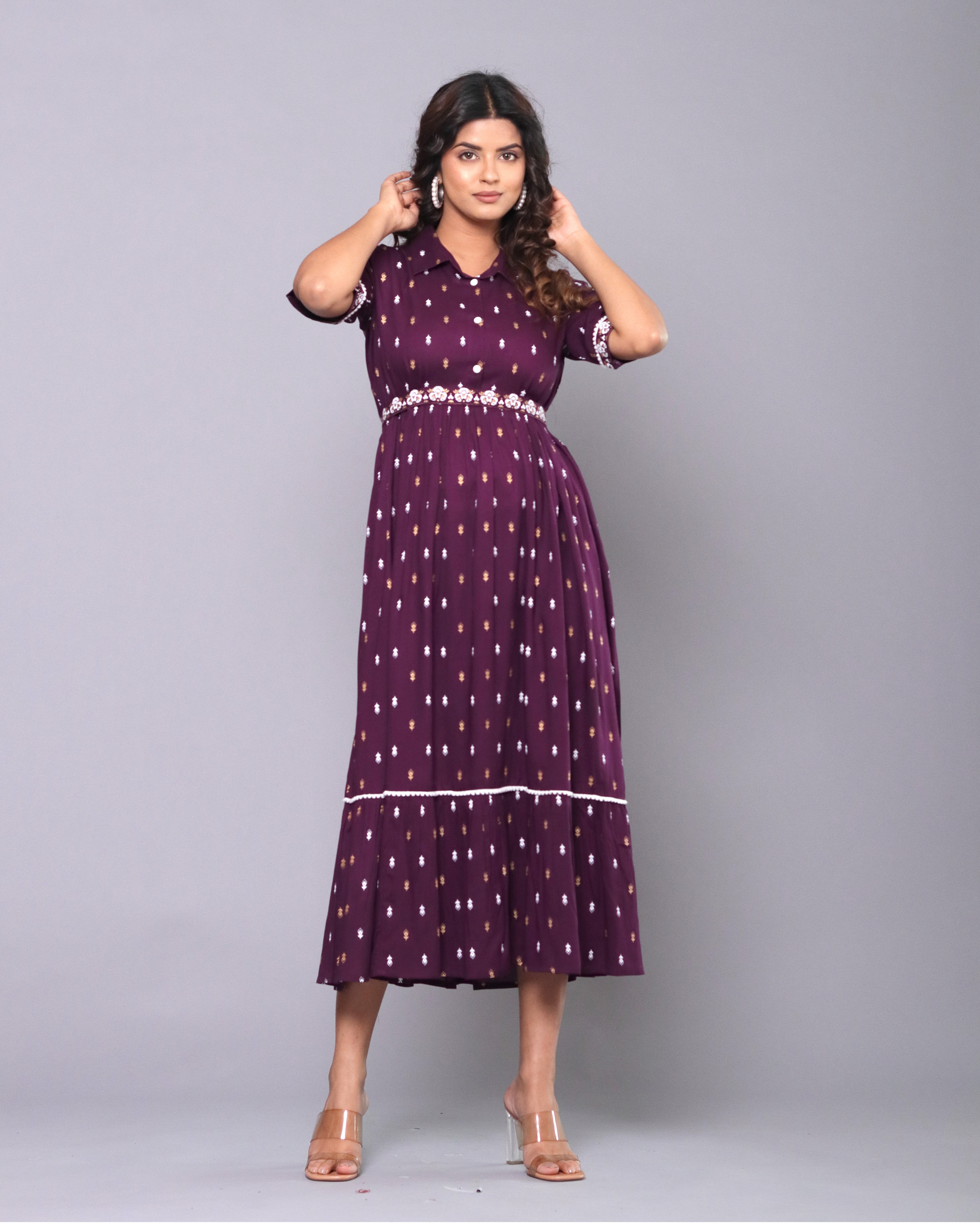 OJASWITA Purple Ethnic Motif Print Dress