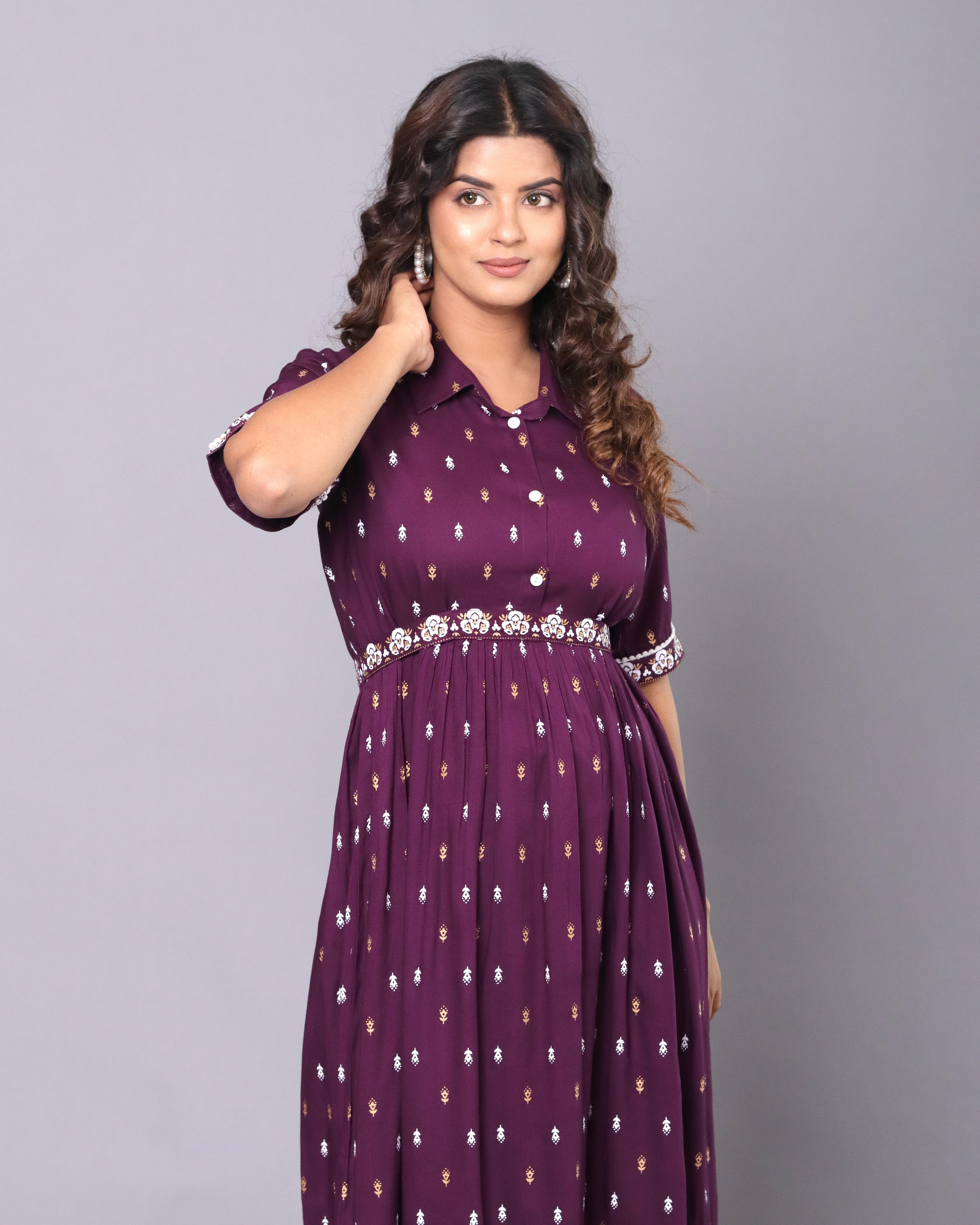 OJASWITA Purple Ethnic Motif Print Dress