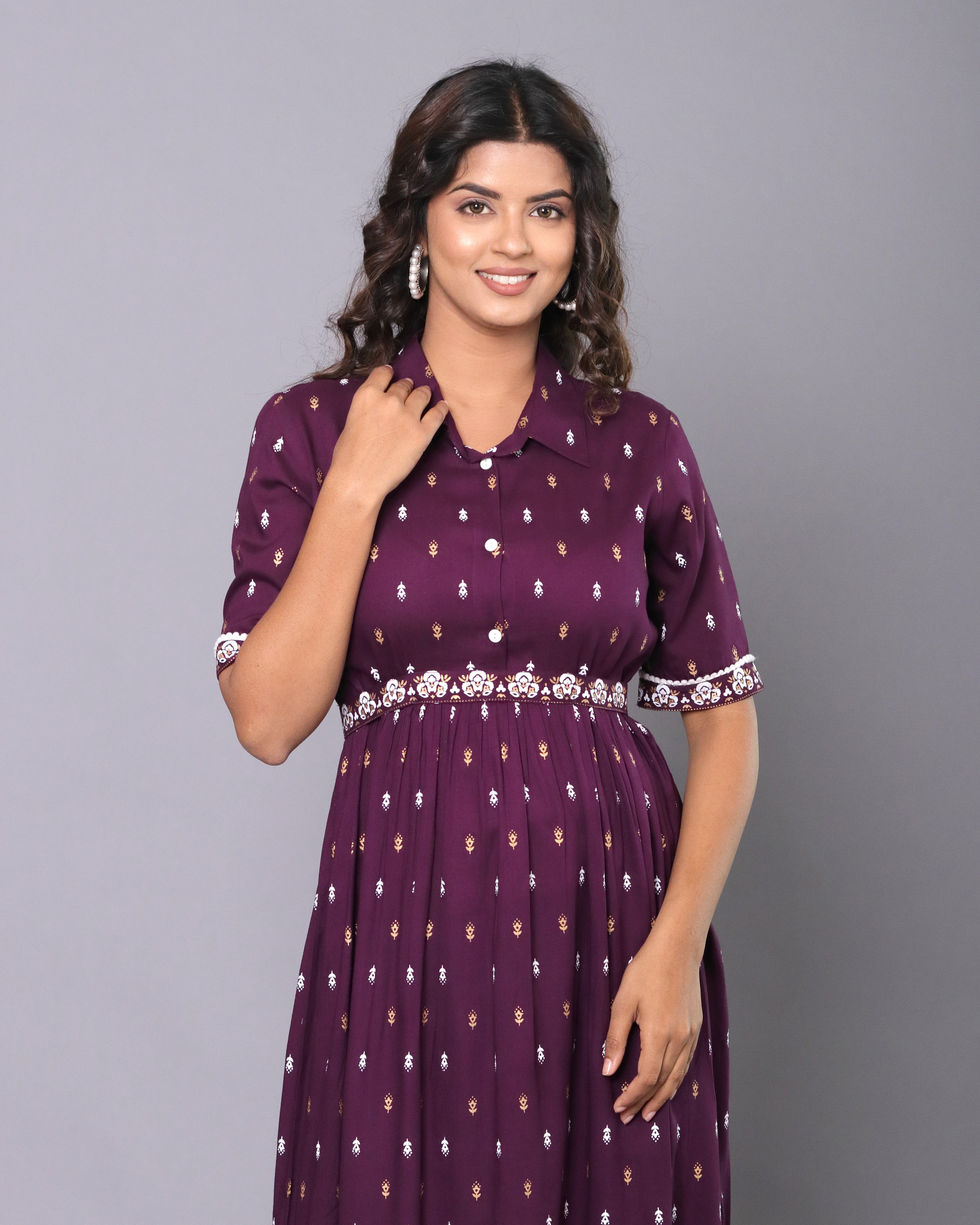 OJASWITA Purple Ethnic Motif Print Dress