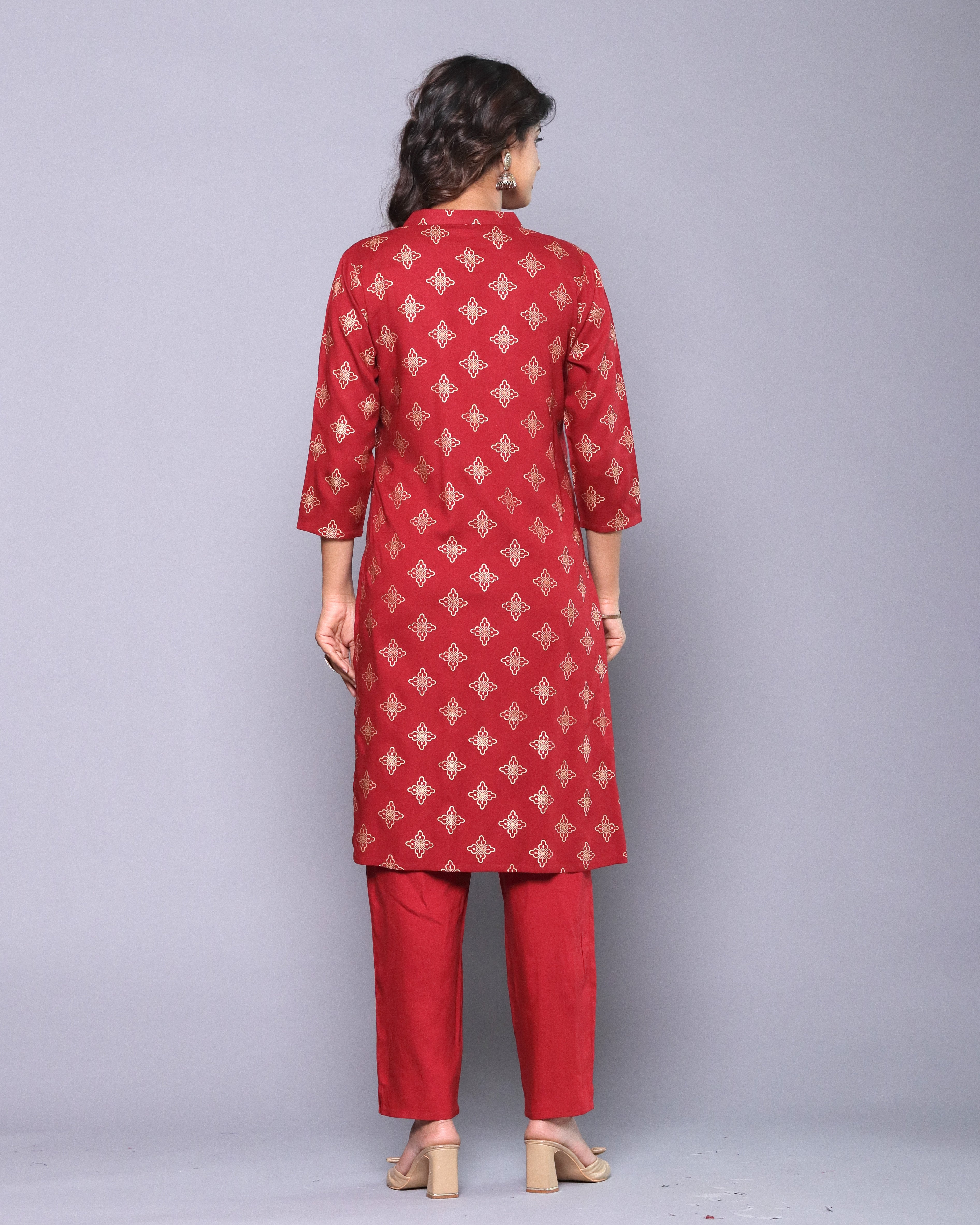 OJASWITA Red Foil Print Kurti Set