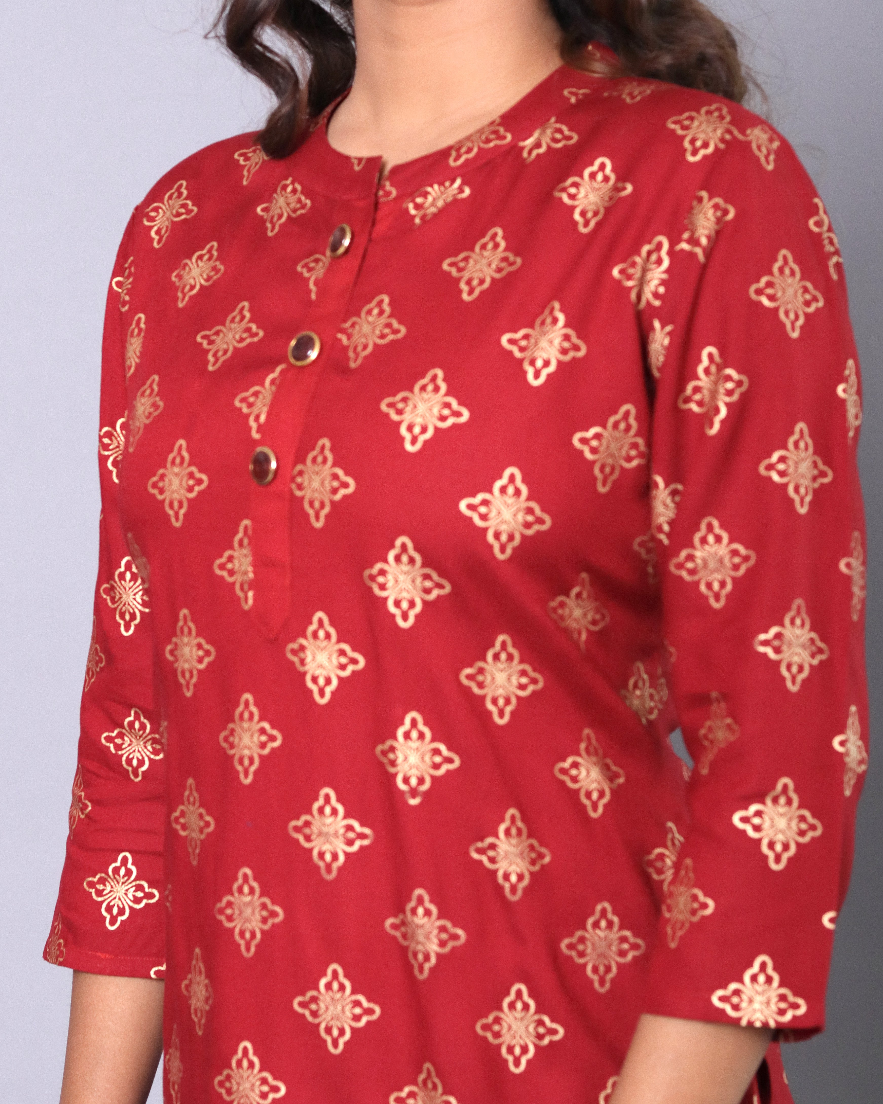 OJASWITA Red Foil Print Kurti Set