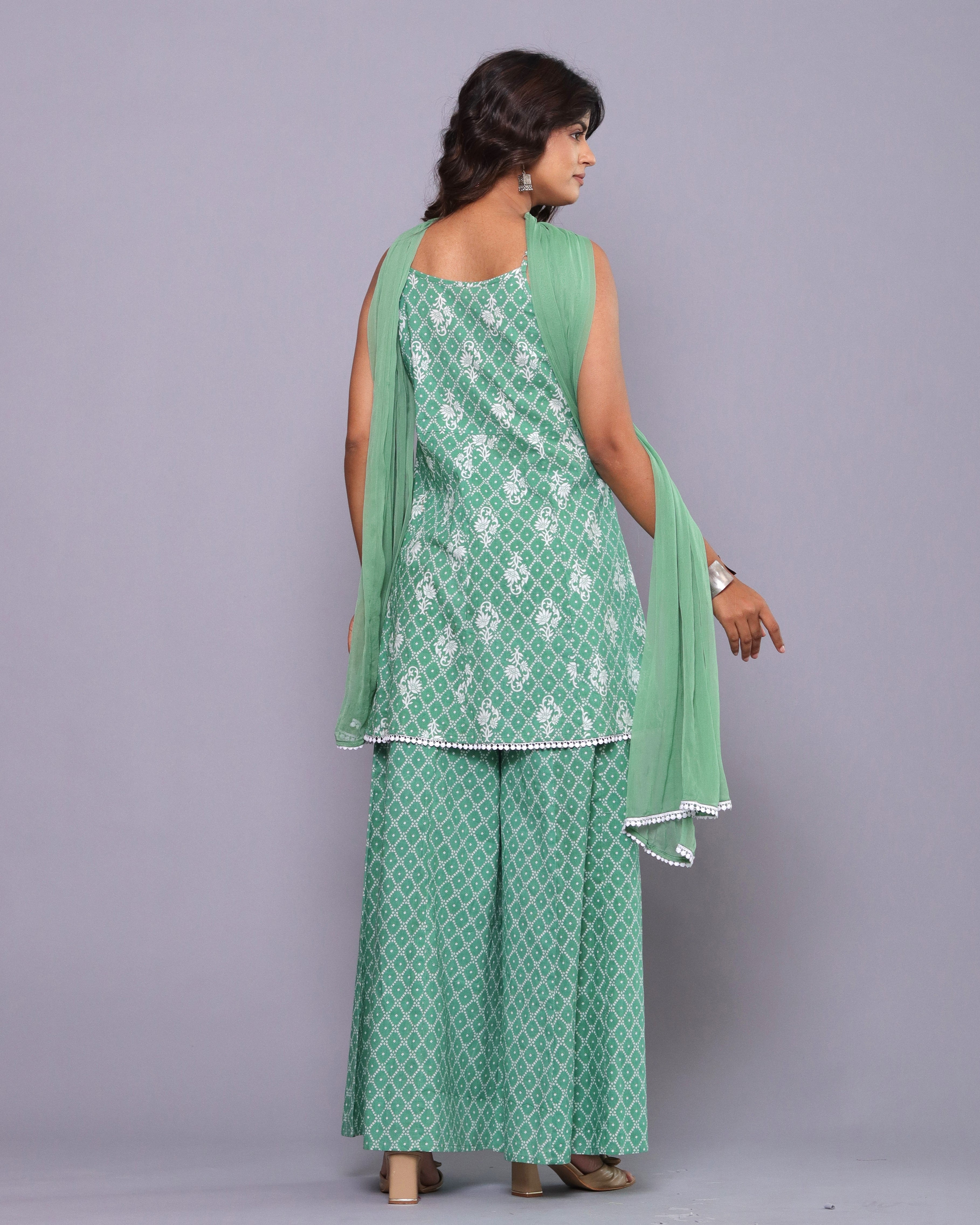 OJASWITA Mint Green Kurti Palazzo with Duppata