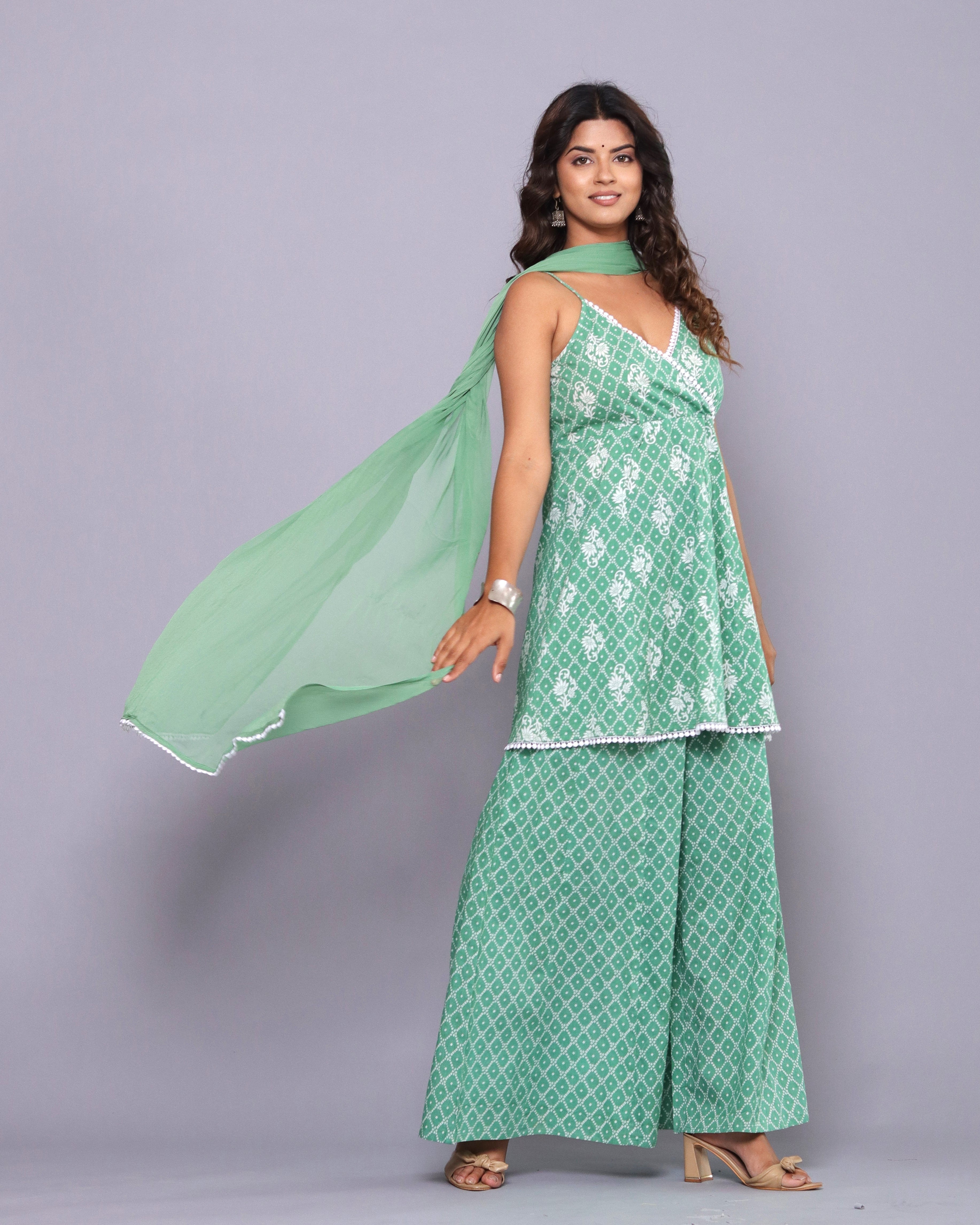 OJASWITA Mint Green Kurti Palazzo with Duppata