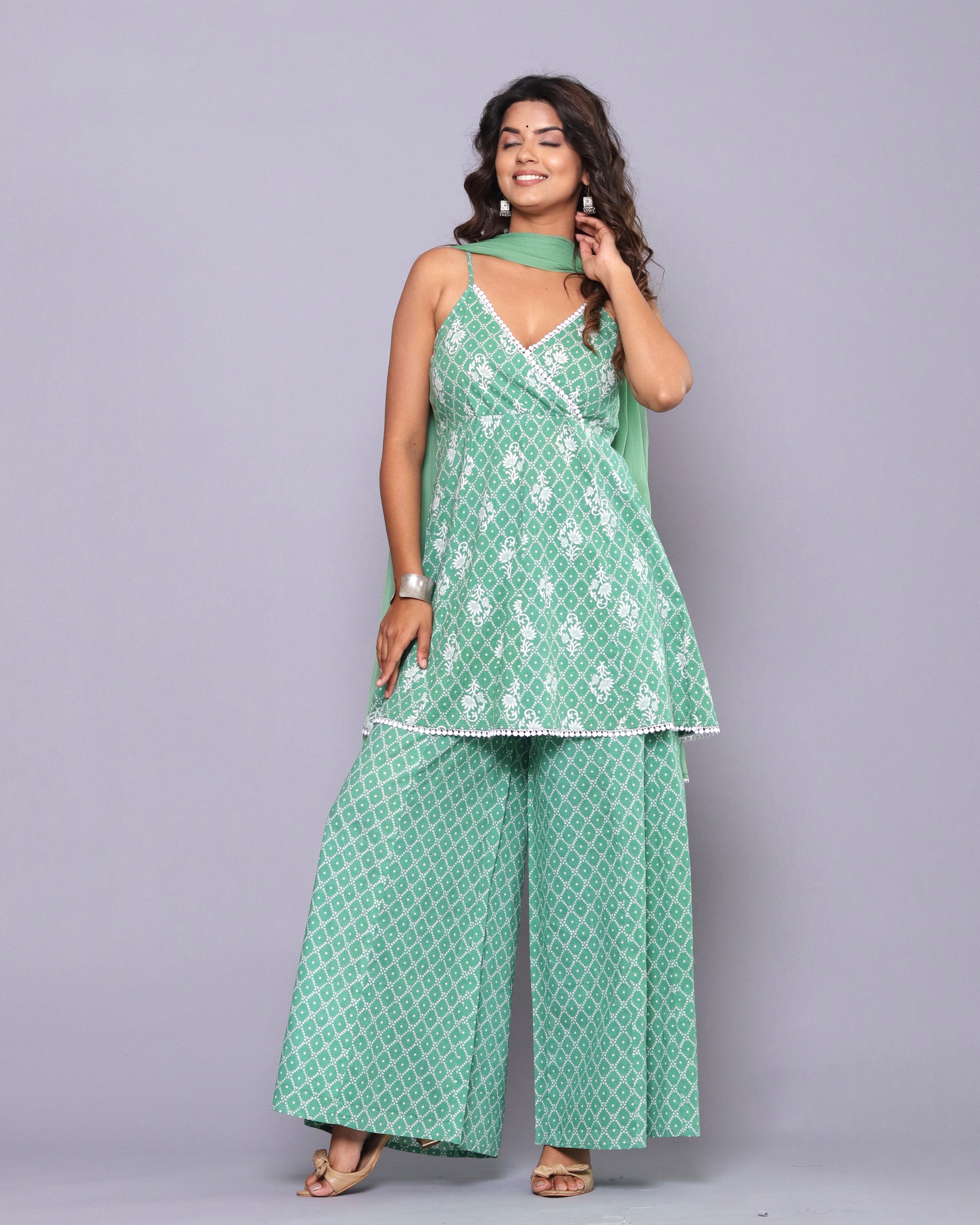 OJASWITA Mint Green Kurti Palazzo with Duppata