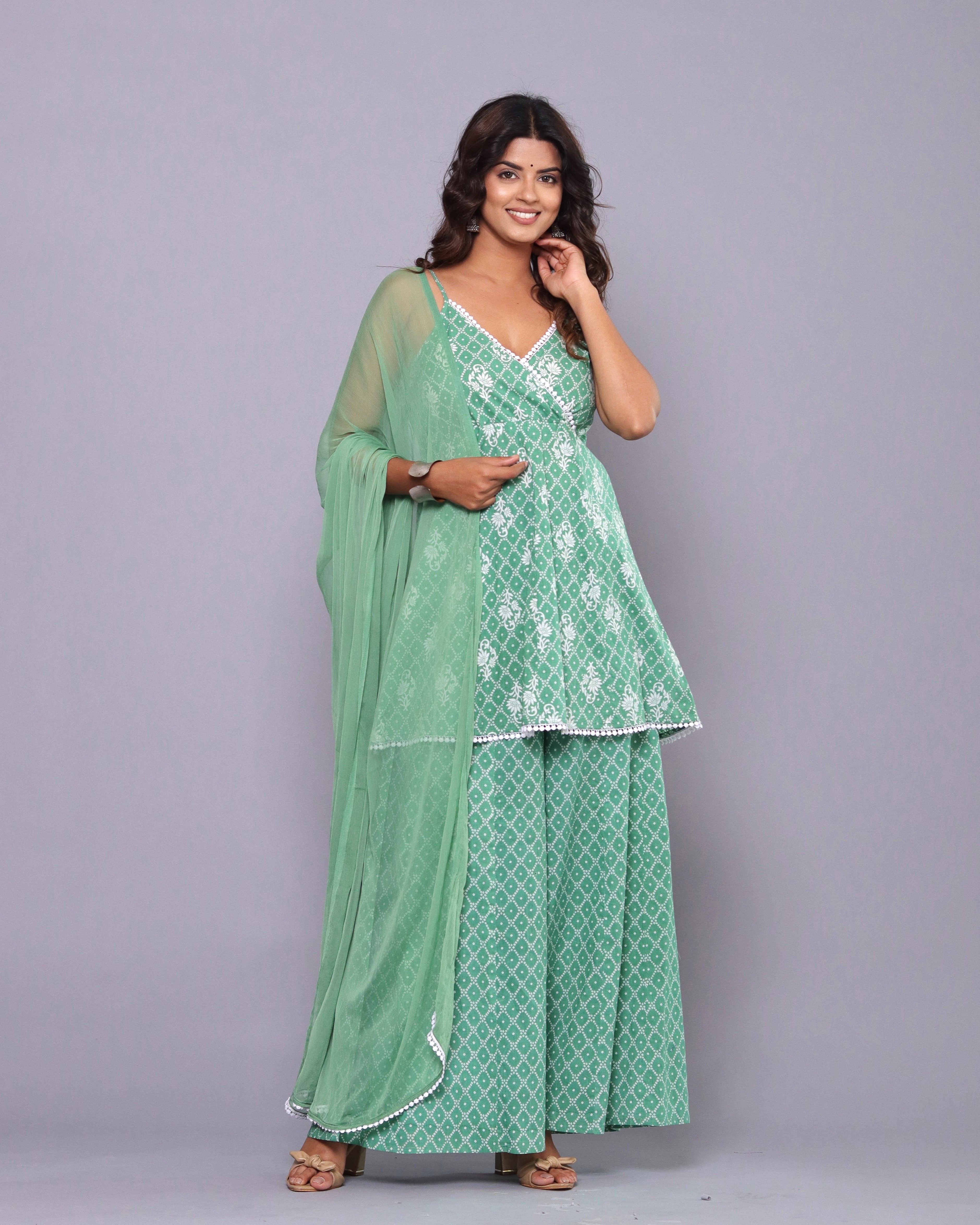 OJASWITA Mint Green Kurti Palazzo with Duppata