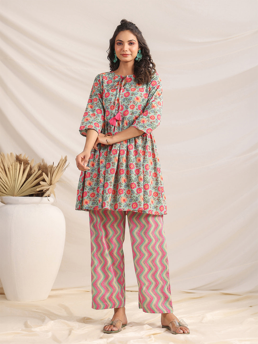 OJASWITA Green & Pink Printed Co-rd set