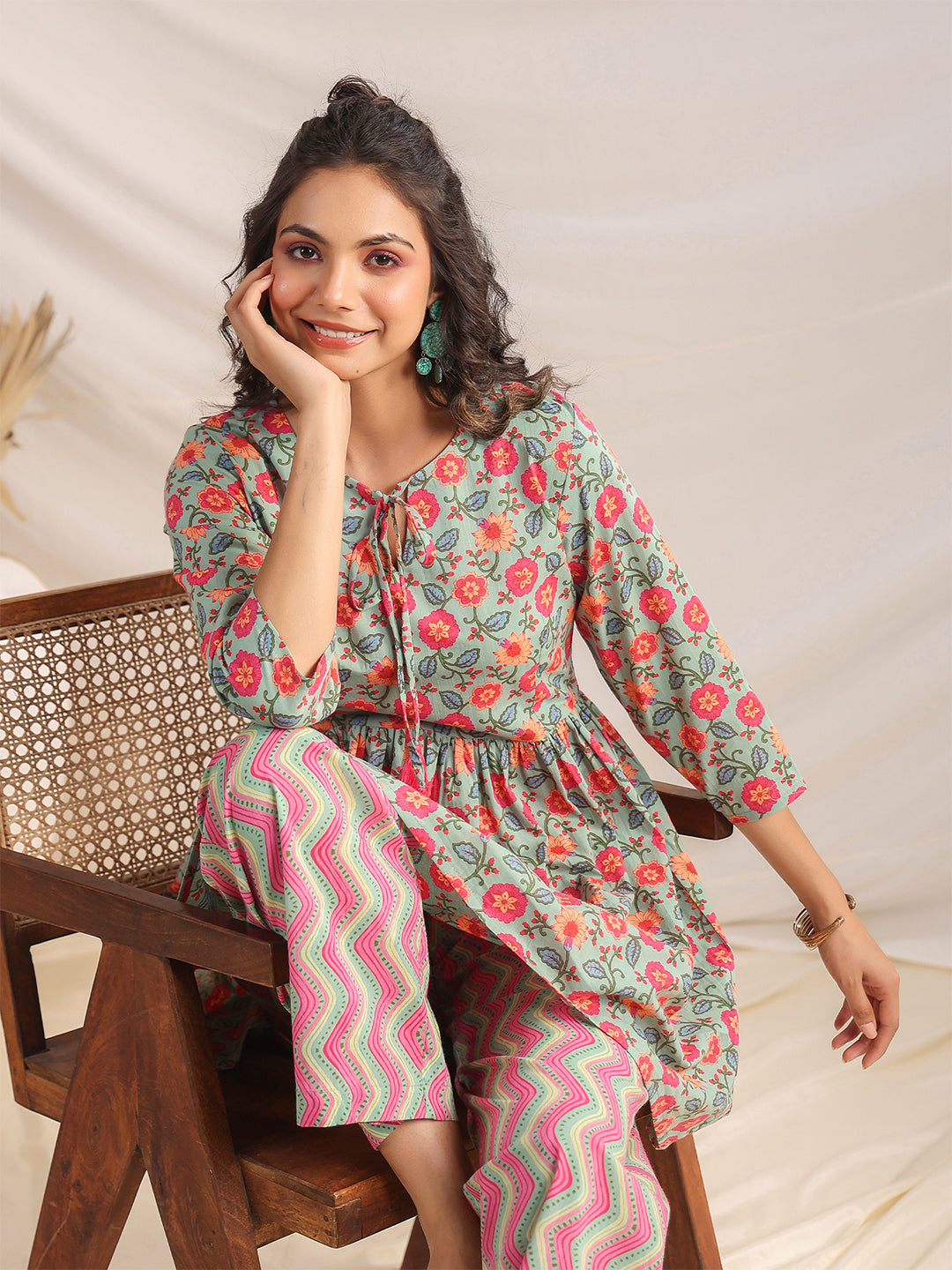 OJASWITA Green & Pink Printed Co-rd set