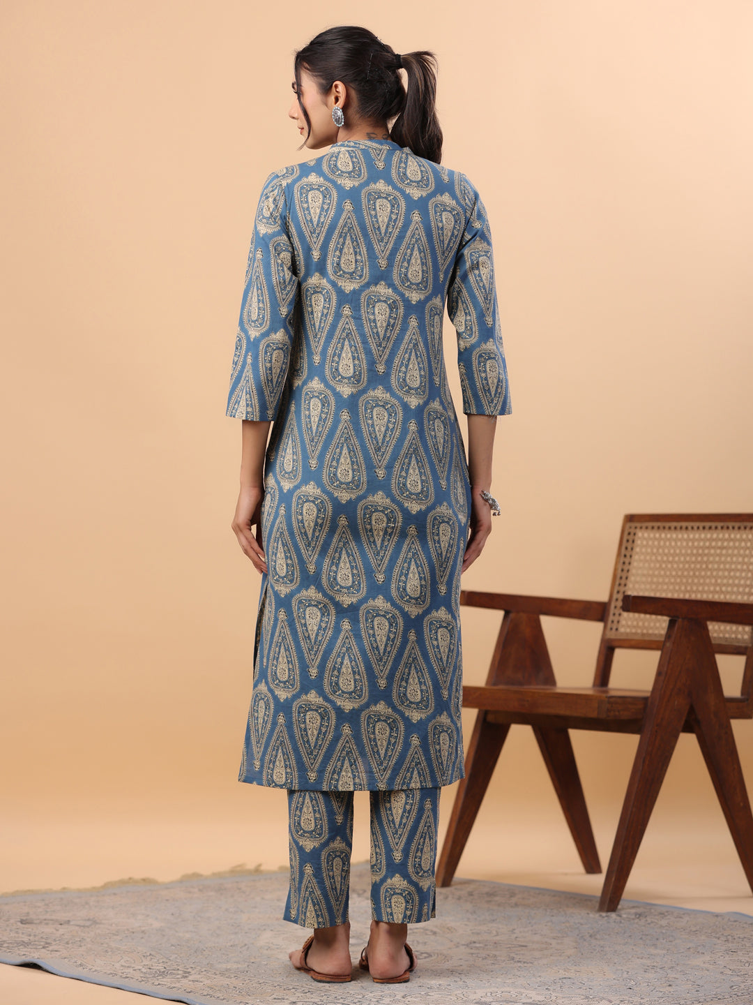 OJASWITA Blue Motif Print Kurti Set