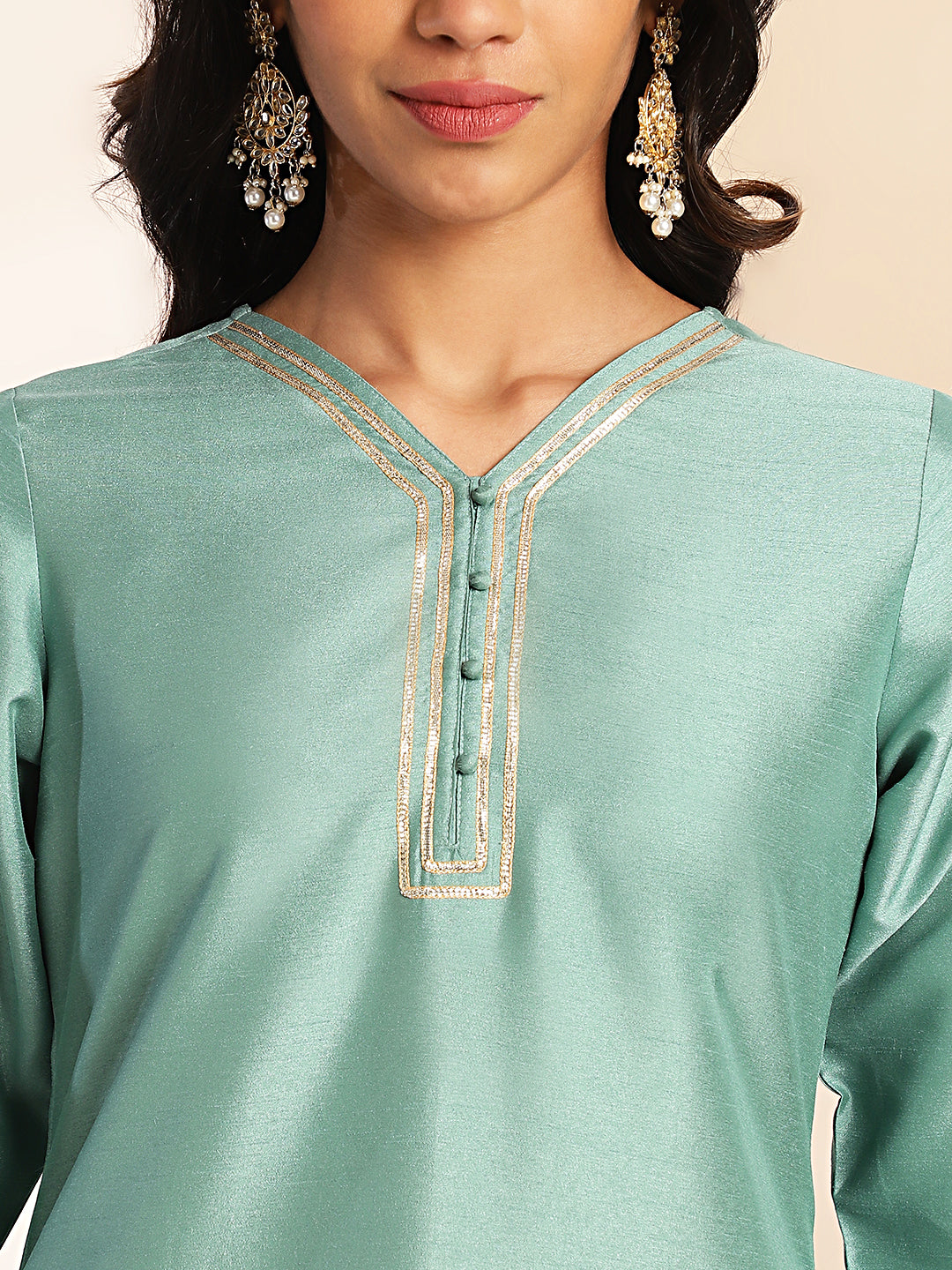 INAKSHINI Sea Green Solid Kurta with Straight Pant | Kurti Set for Woman