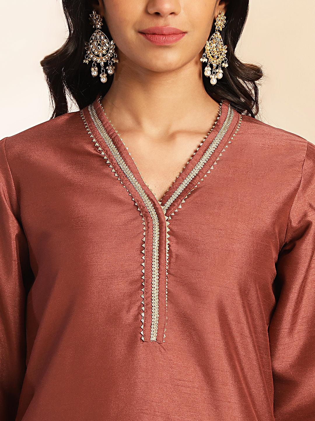 INAKSHINI Brown Solid Kurti Set